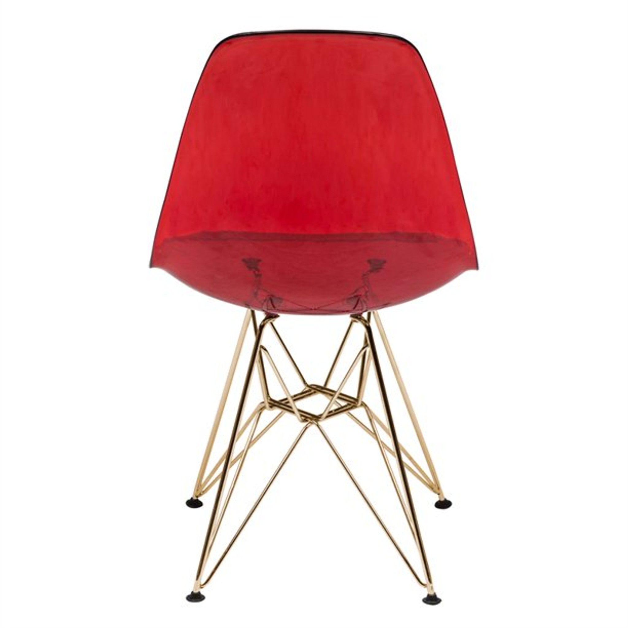 LeisureMod Cresco Modern Molded Eiffel Base Dining Side Chair-gold-Transparent red