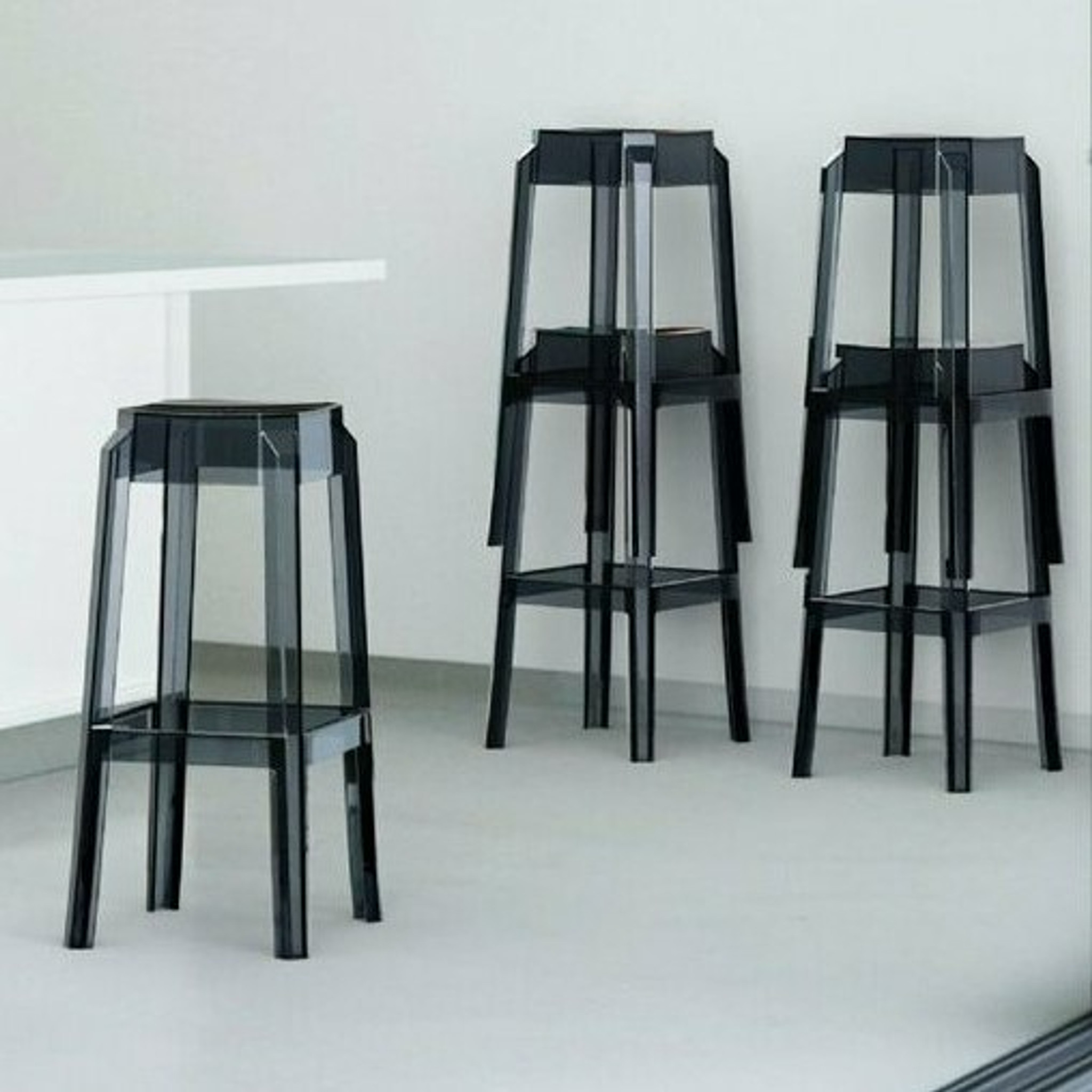 Pair of Clear Black Ghost Style Backless Barstools,  Options