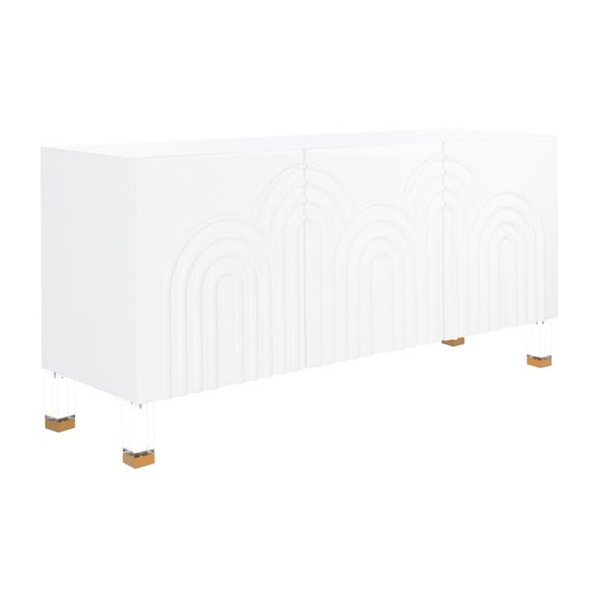 white lacquer clear lucite legs gold detail Safavieh Couture Saturn Wave Acrylic Sideboard