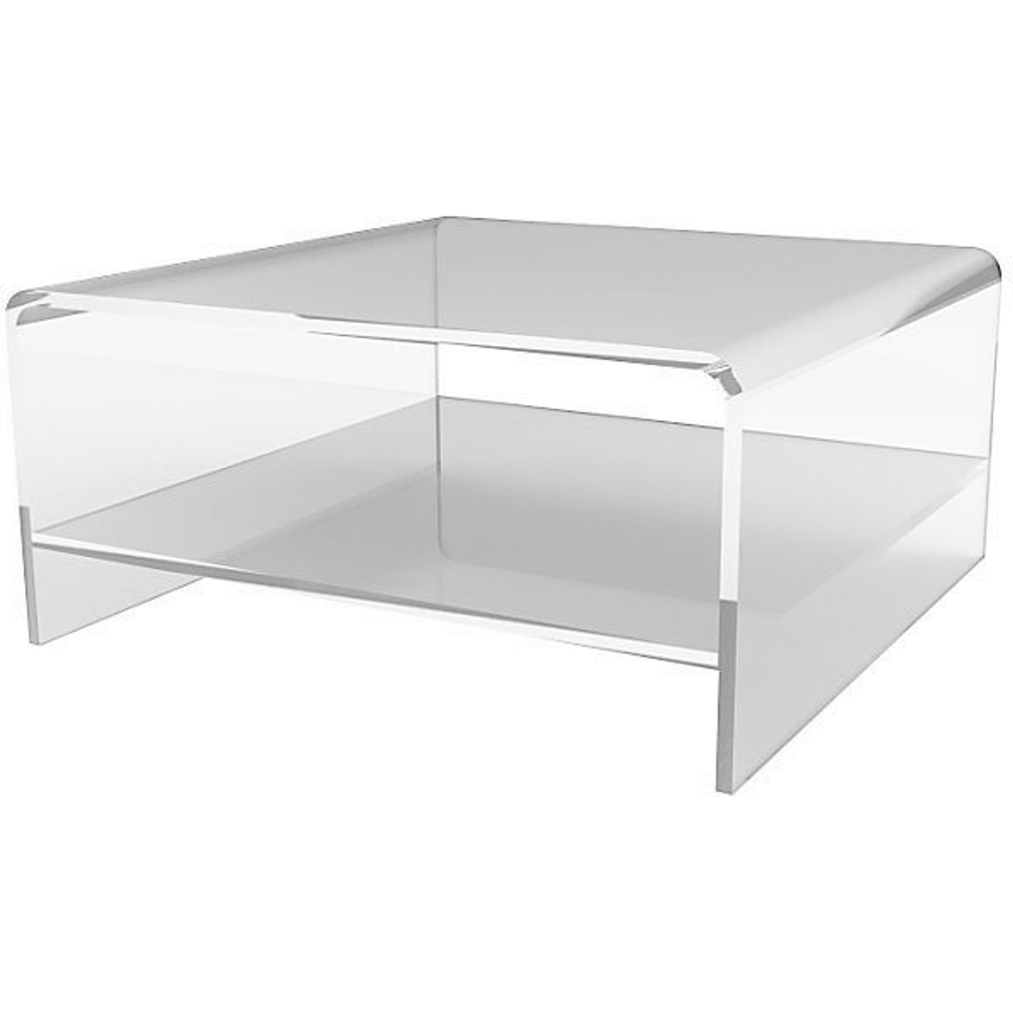 Clear Lucite Waterfall Square Coffee Table acrylic storage shelf modern cocktail