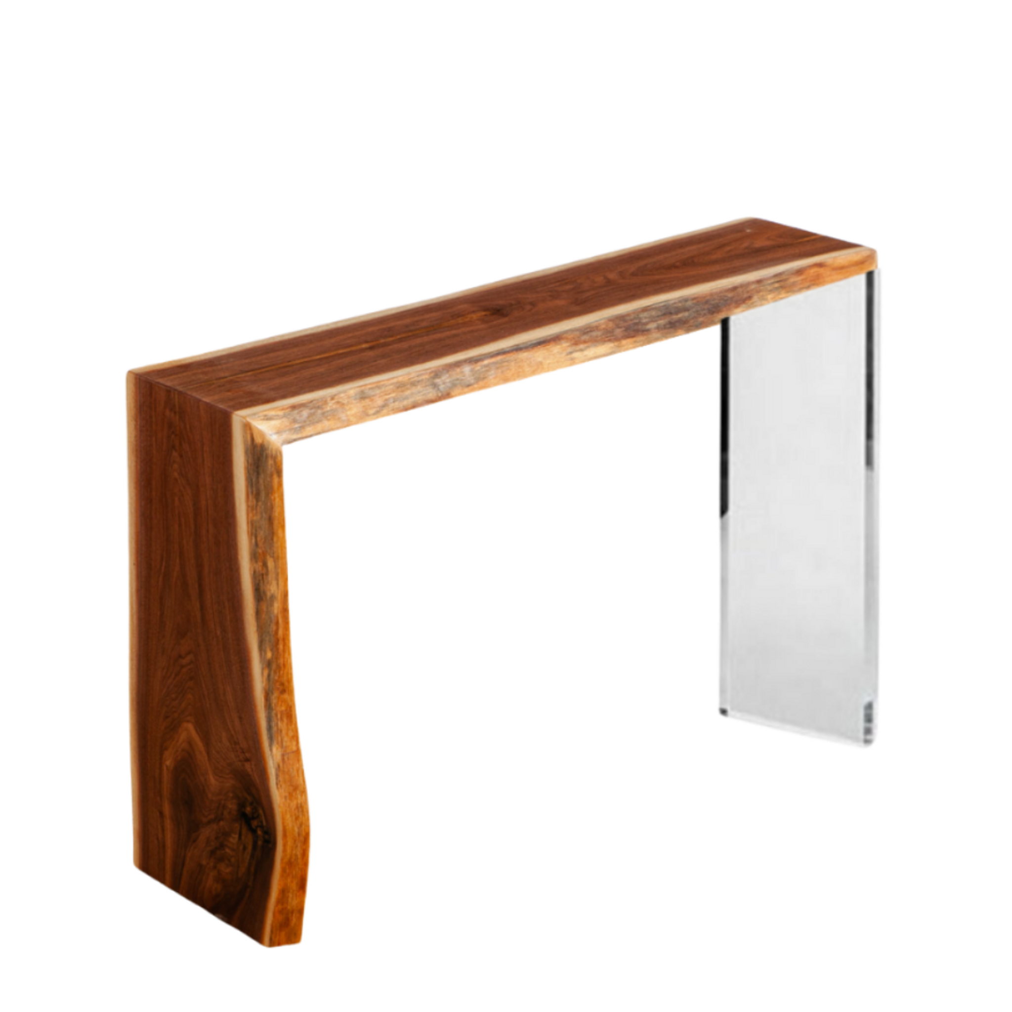 Live Edge Walnut Waterfall Console Table with Lucite Leg