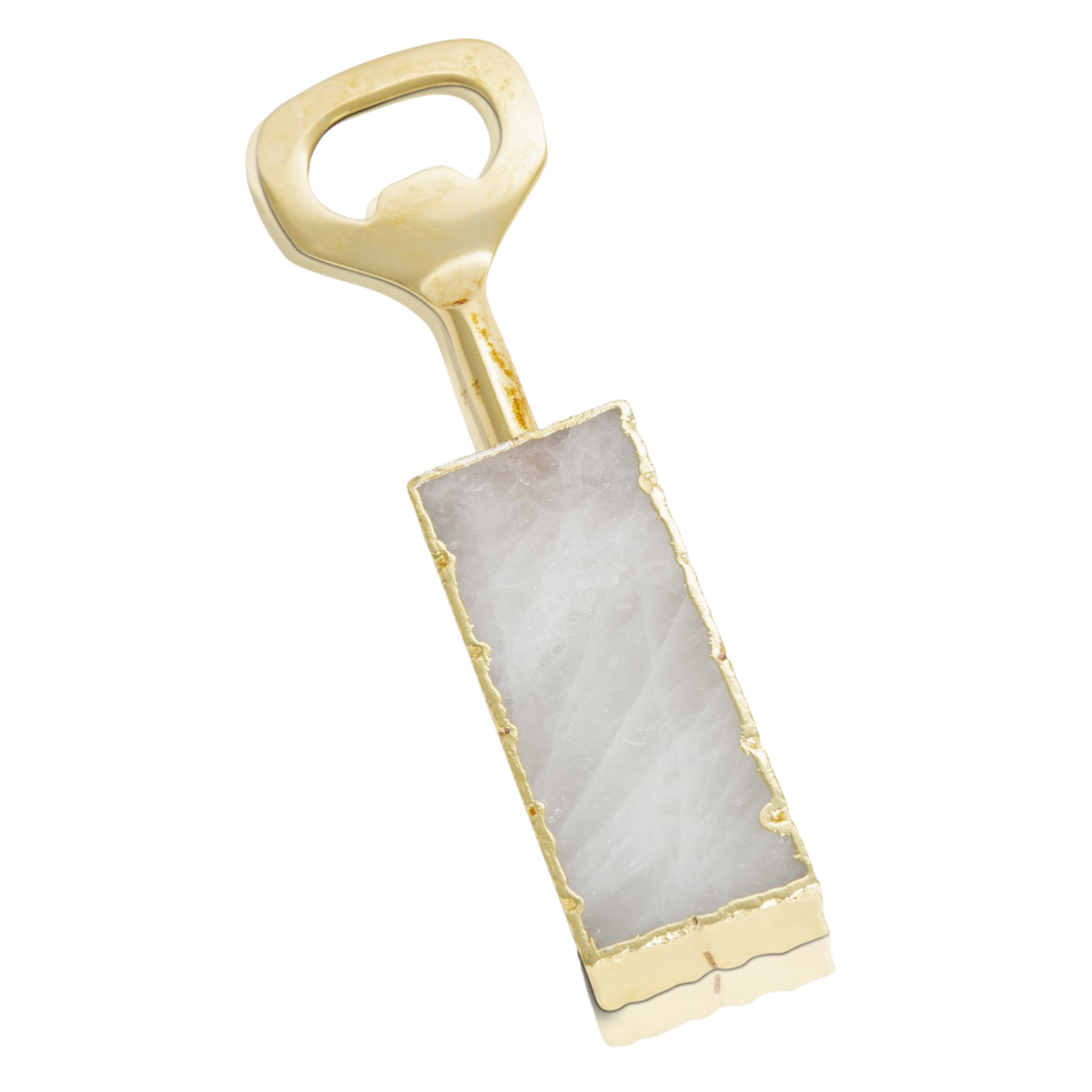 Gold & White Agate Quartz Bottle Opener & Coasters Gift Set