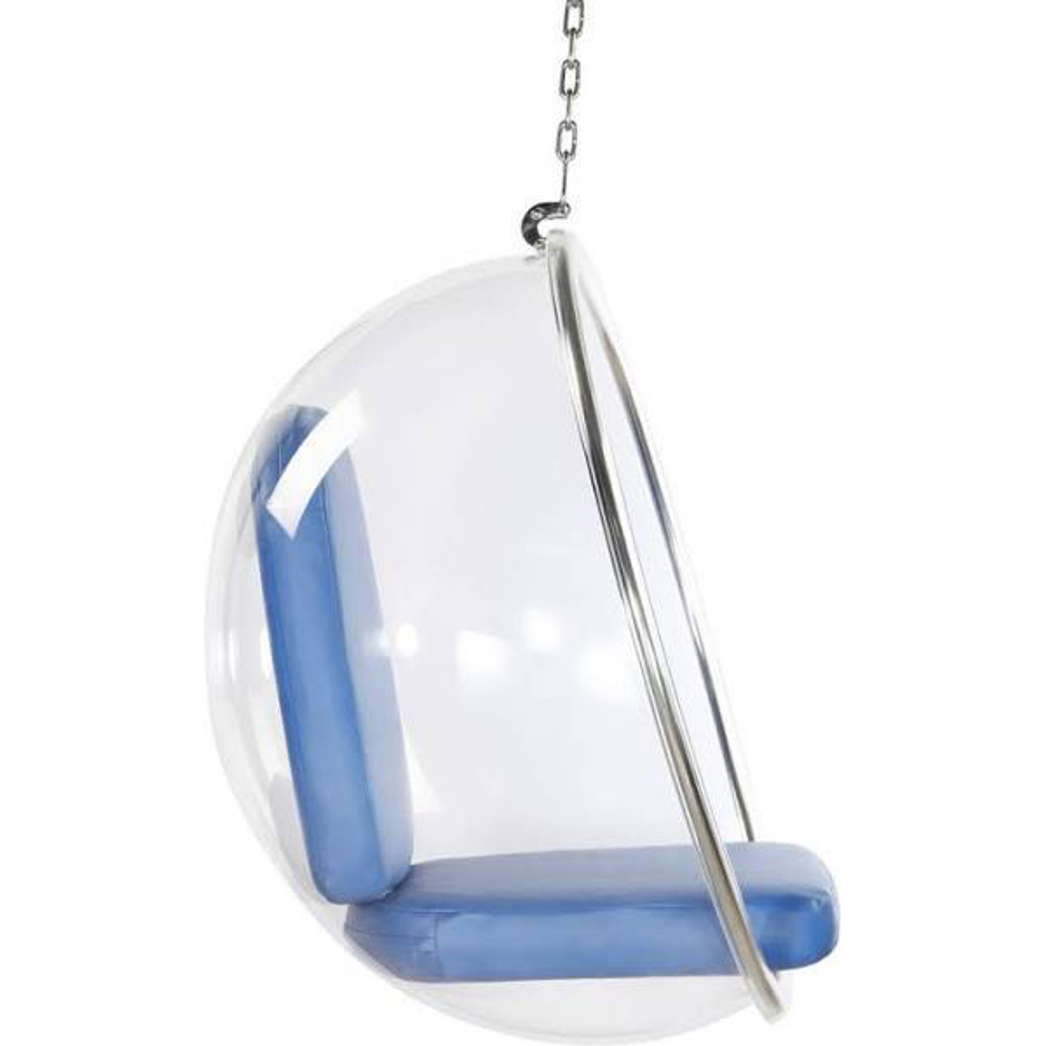 finemod  FMI1122 clear hanging bubble chair acrylic lucite plastic chrome chain blue cushions