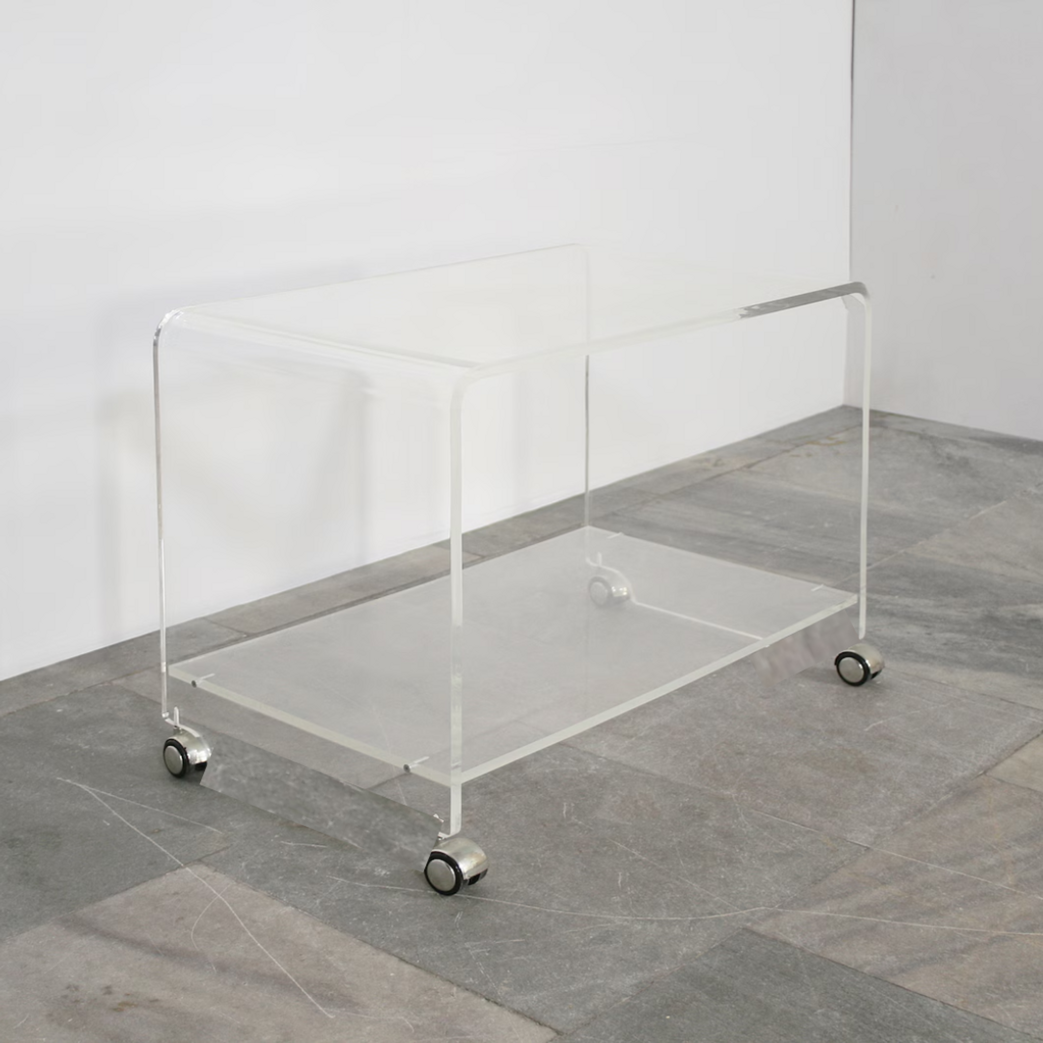 lucite clear acrylic modern Low Media Storage Console wheels