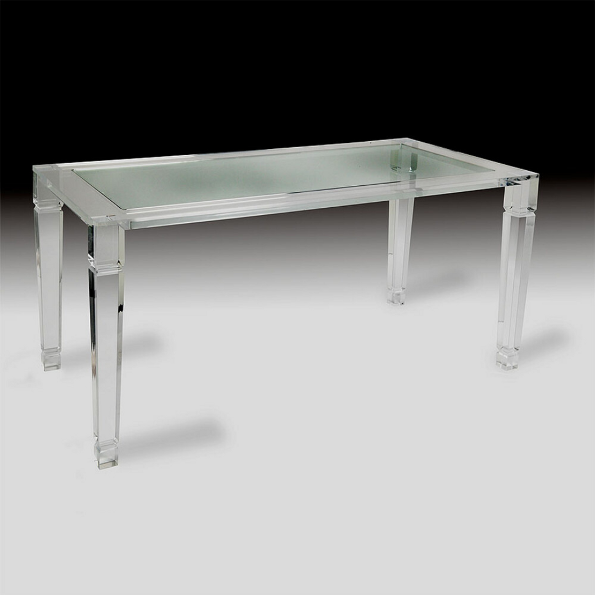 Thick Carved Leg Luxe Lucite Desk with Glass Top