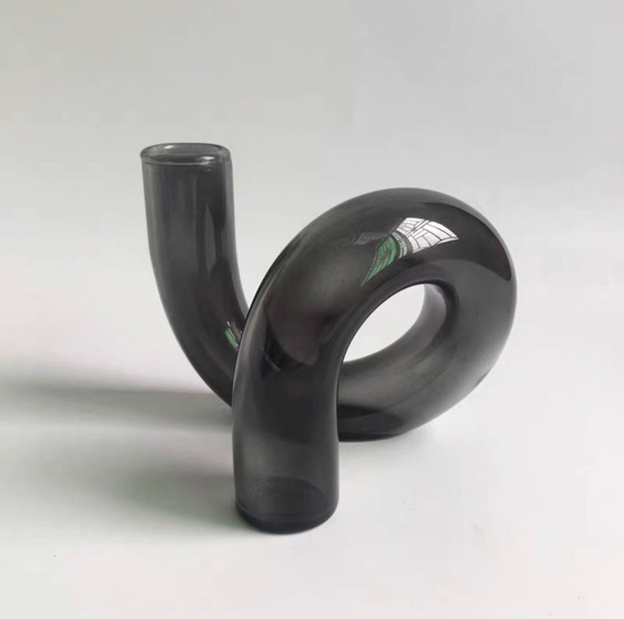 Glass Loop Candleholder, amber brown black charcoal smoke grey