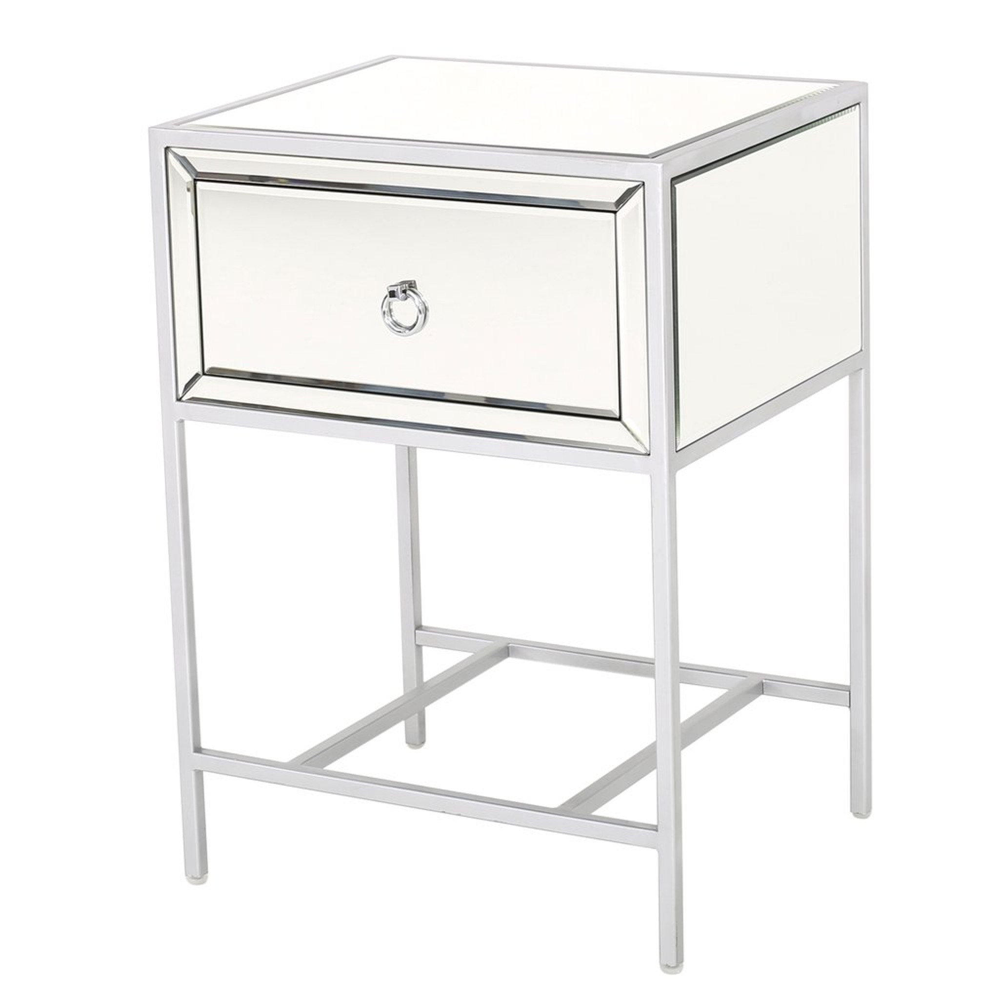 Mirrored 1 Drawer Nightstand with Brushed Silver Frame