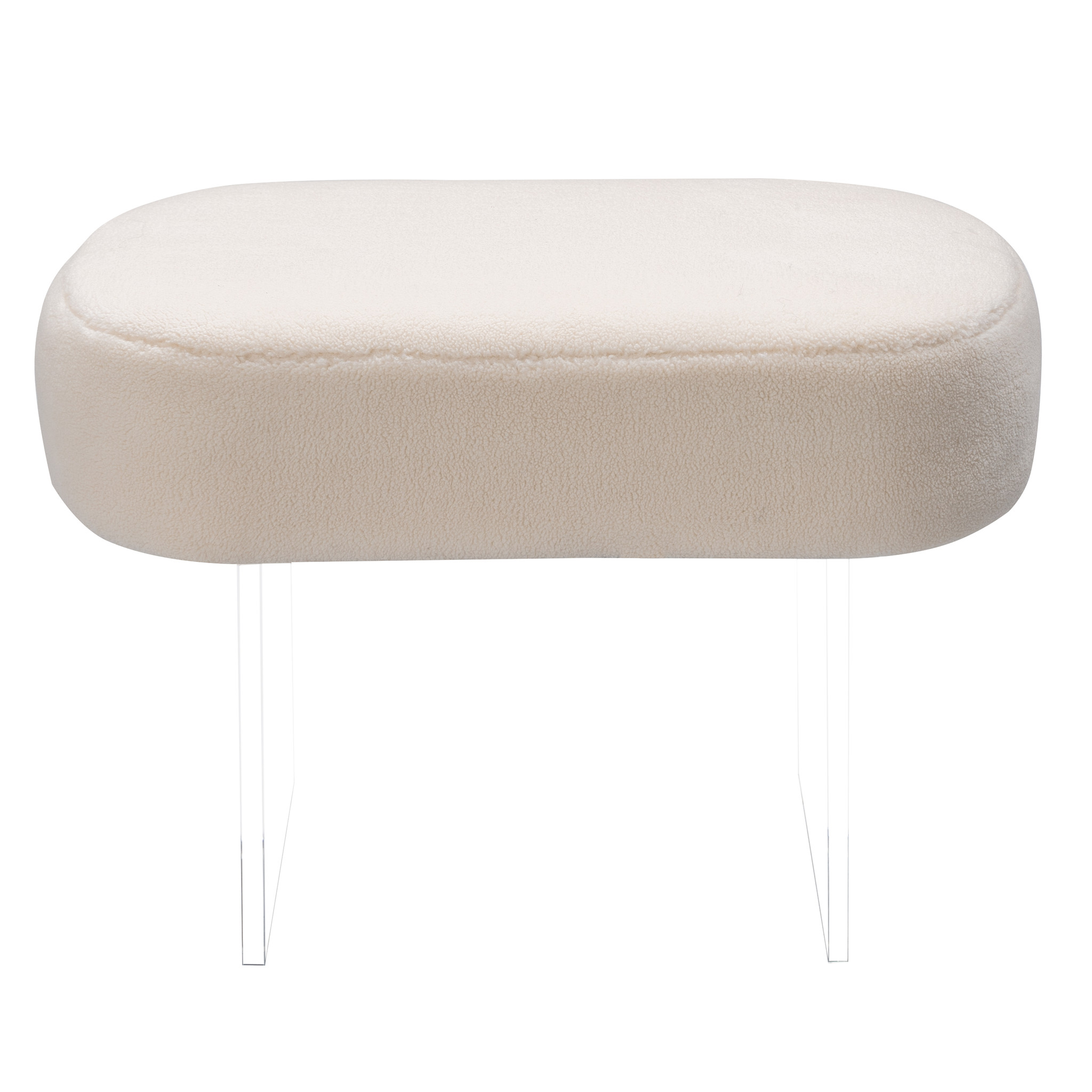safavieh couture sheared faux fur oval racetrack shape ivory white lucite acrylic leg modern ottoman make up stool bench