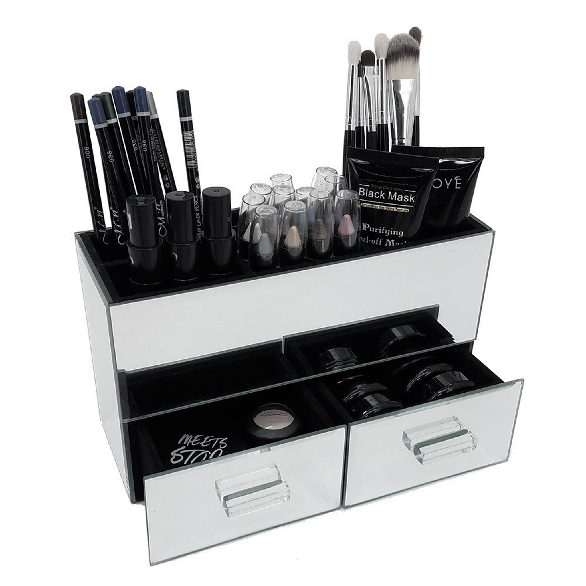 Mirrored Glam 2 Drawer Make Up Jewelry Organizer