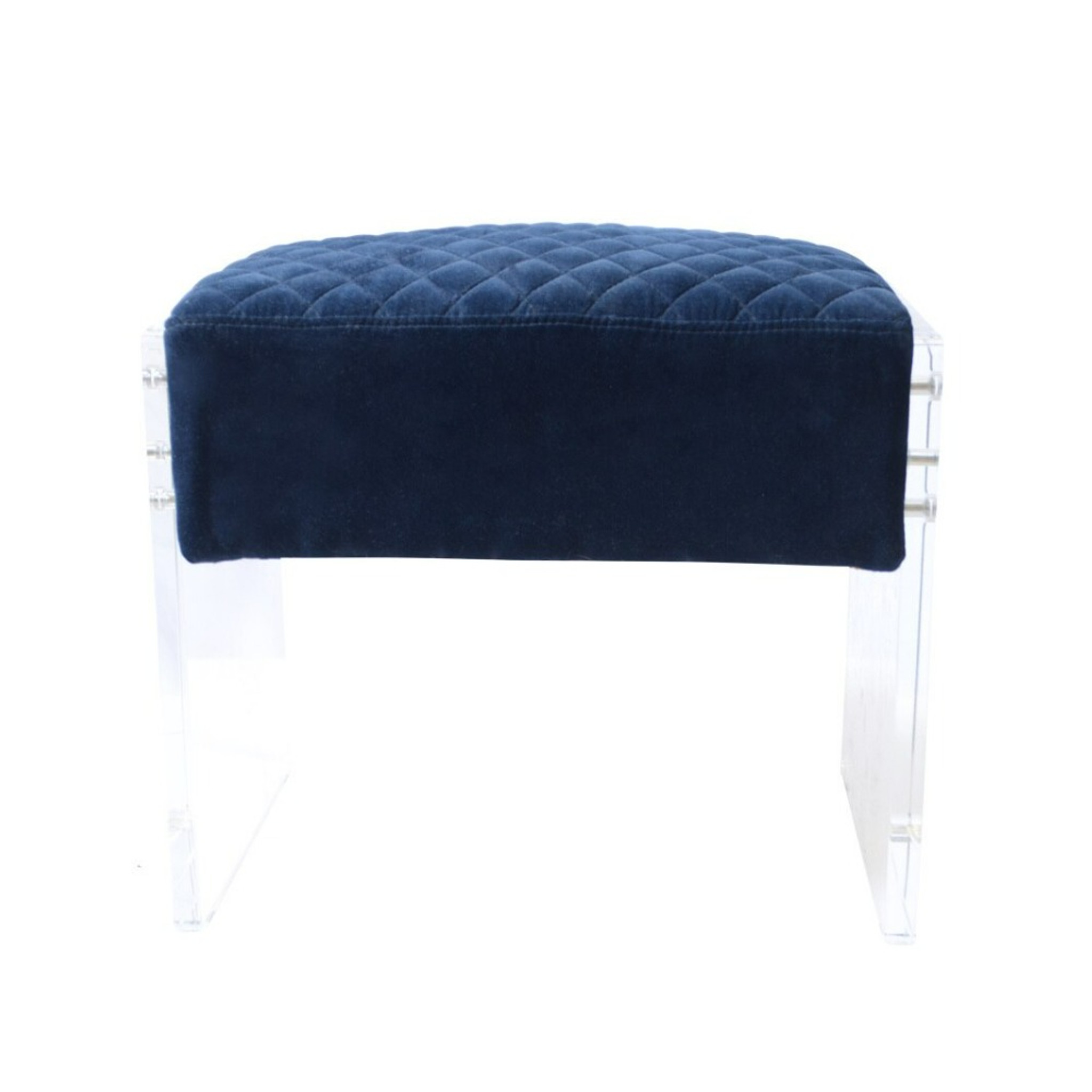 blue Stool navy velvet tufted acrylic leg lucite clear panel modern
