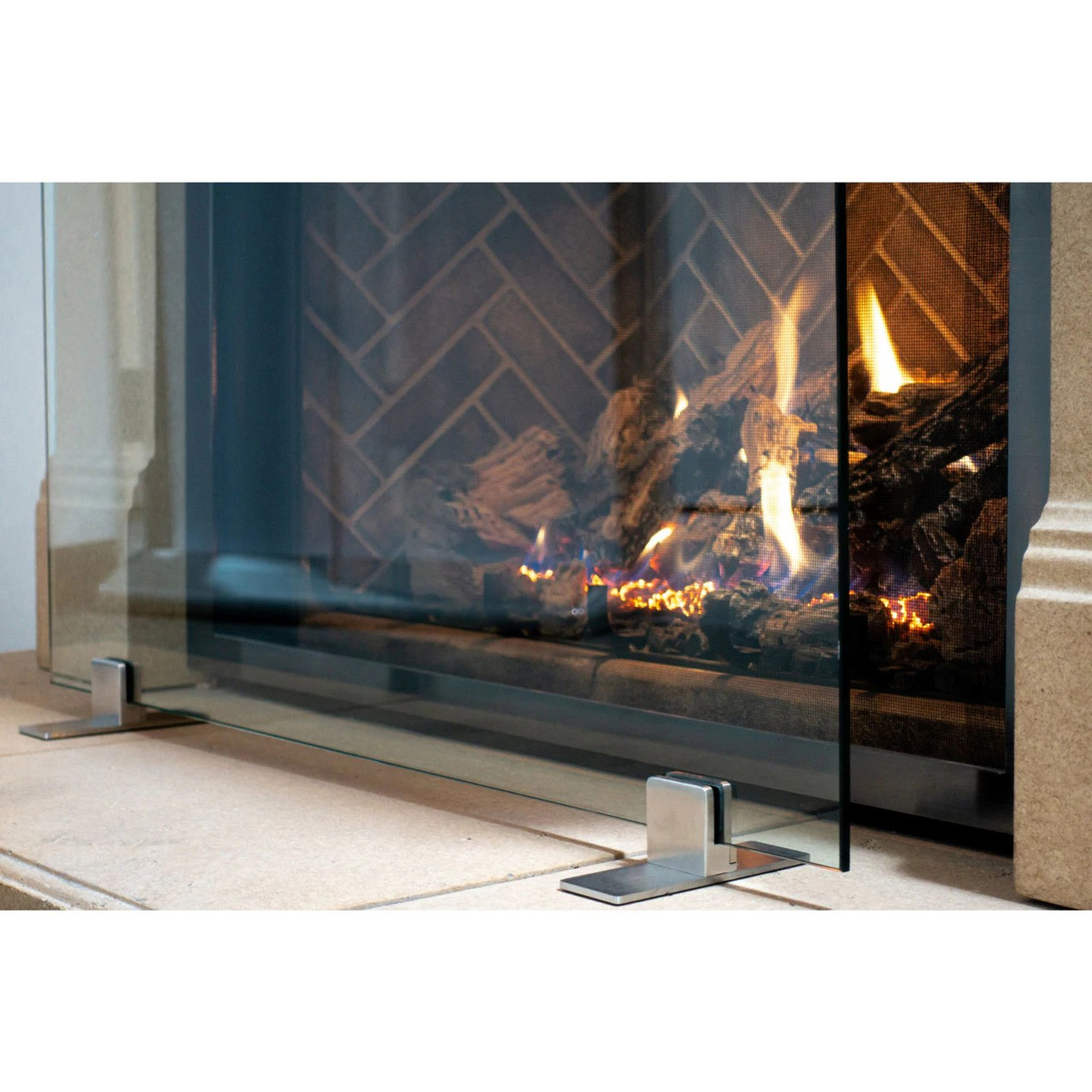 46 in. x 33 in. XL Free Standing Clear Tempered Glass Single Panel Fireplace Screen Flame Guard