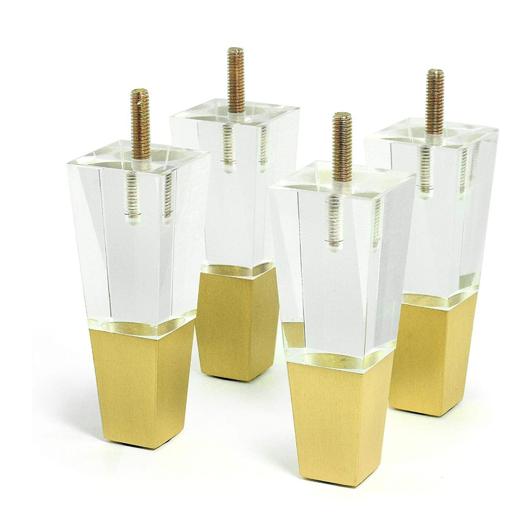 Set of 4 Acrylic and Gold Square Tapered Furniture Leg,  Options