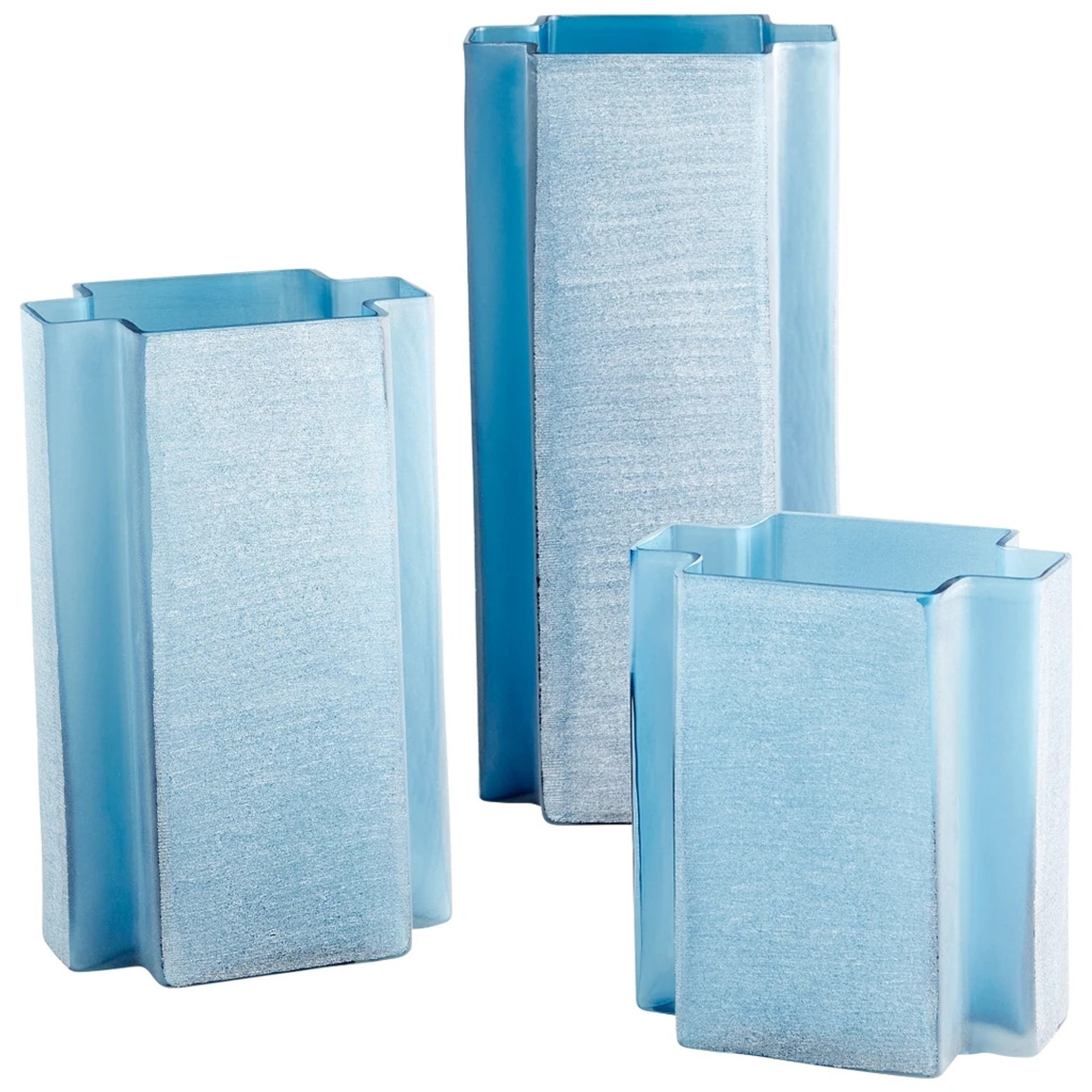 Ice Blue Frosted Glass Tuxedo Vases, Options (sayan vases
