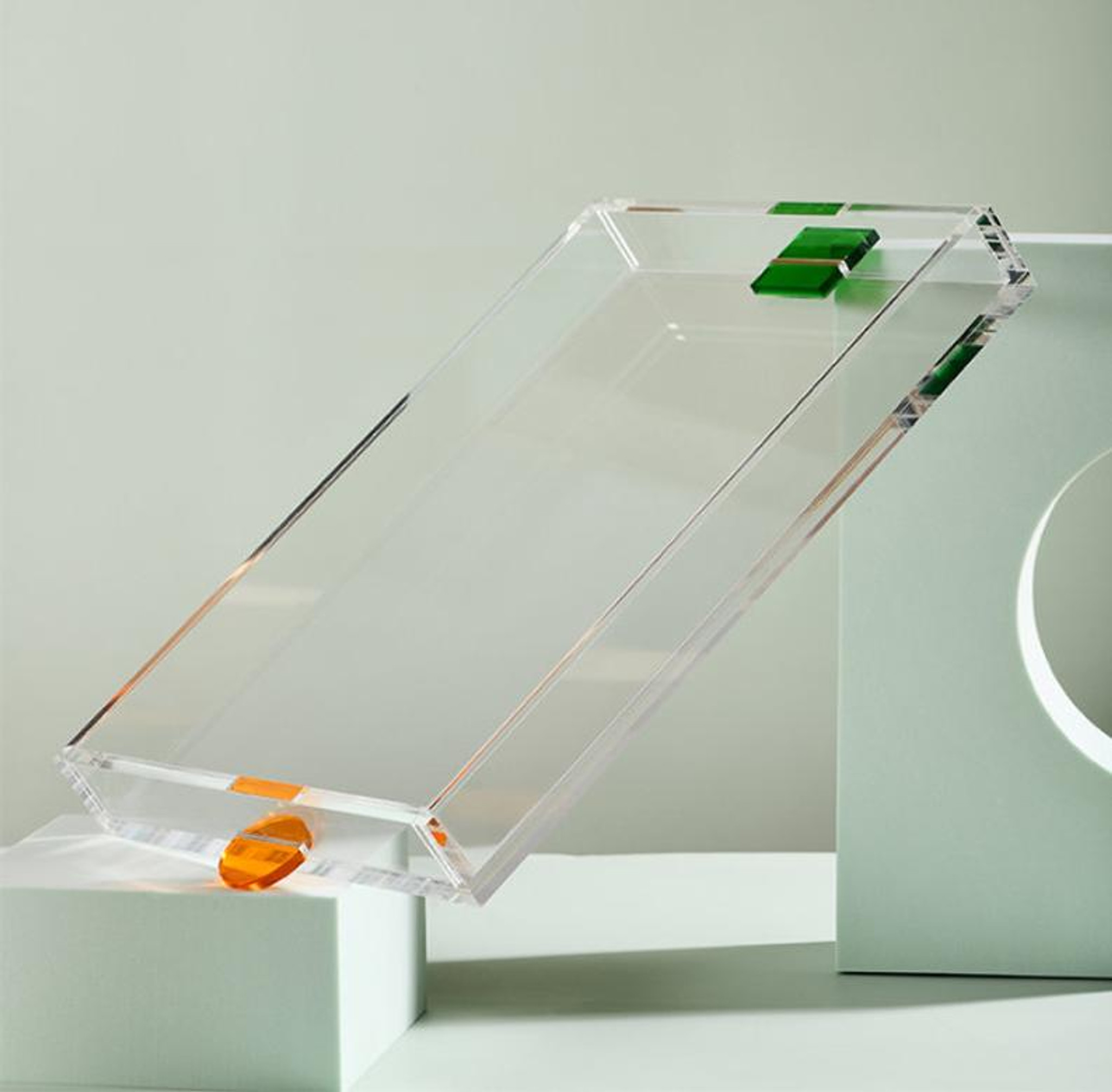 Thick Lucite Tray with Color Geometric Handles