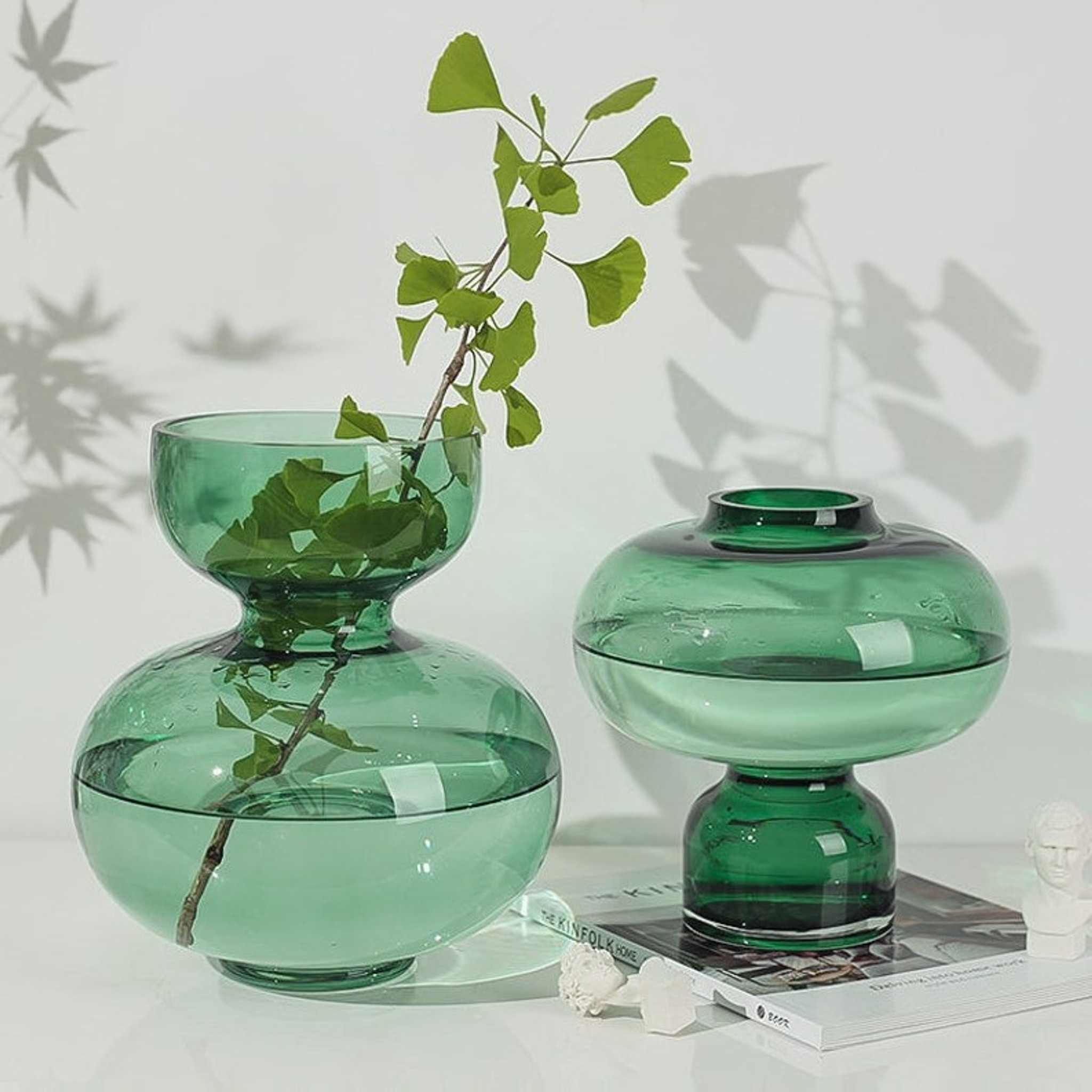 Modern Handblown Glass Green Orb Vases