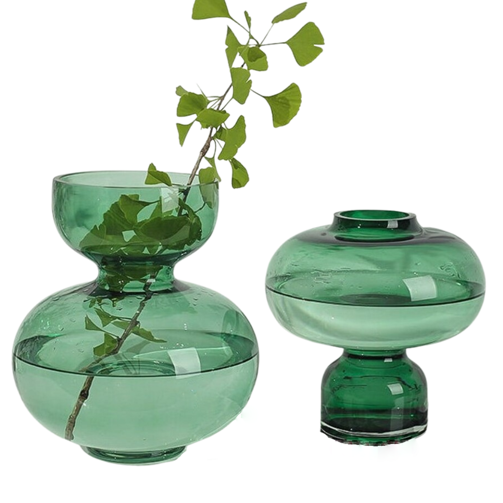 Modern Handblown Glass Green Orb Vases,  Options