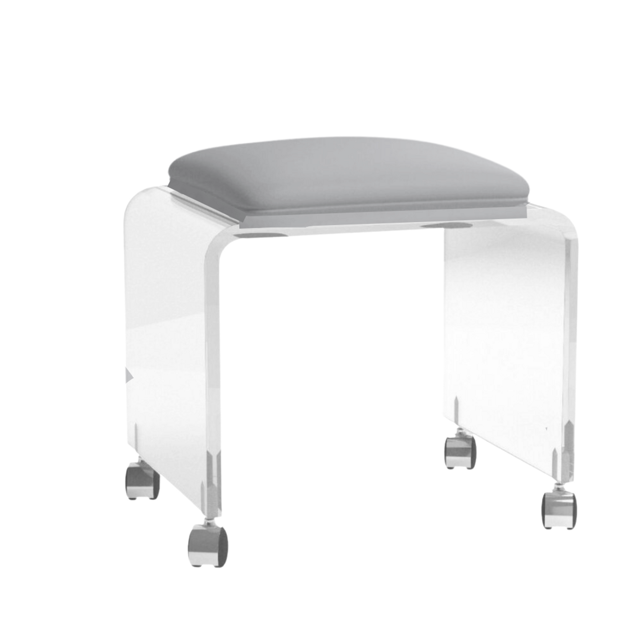 Lucite Vanity Stool with Vinyl Seat and Caster Wheels