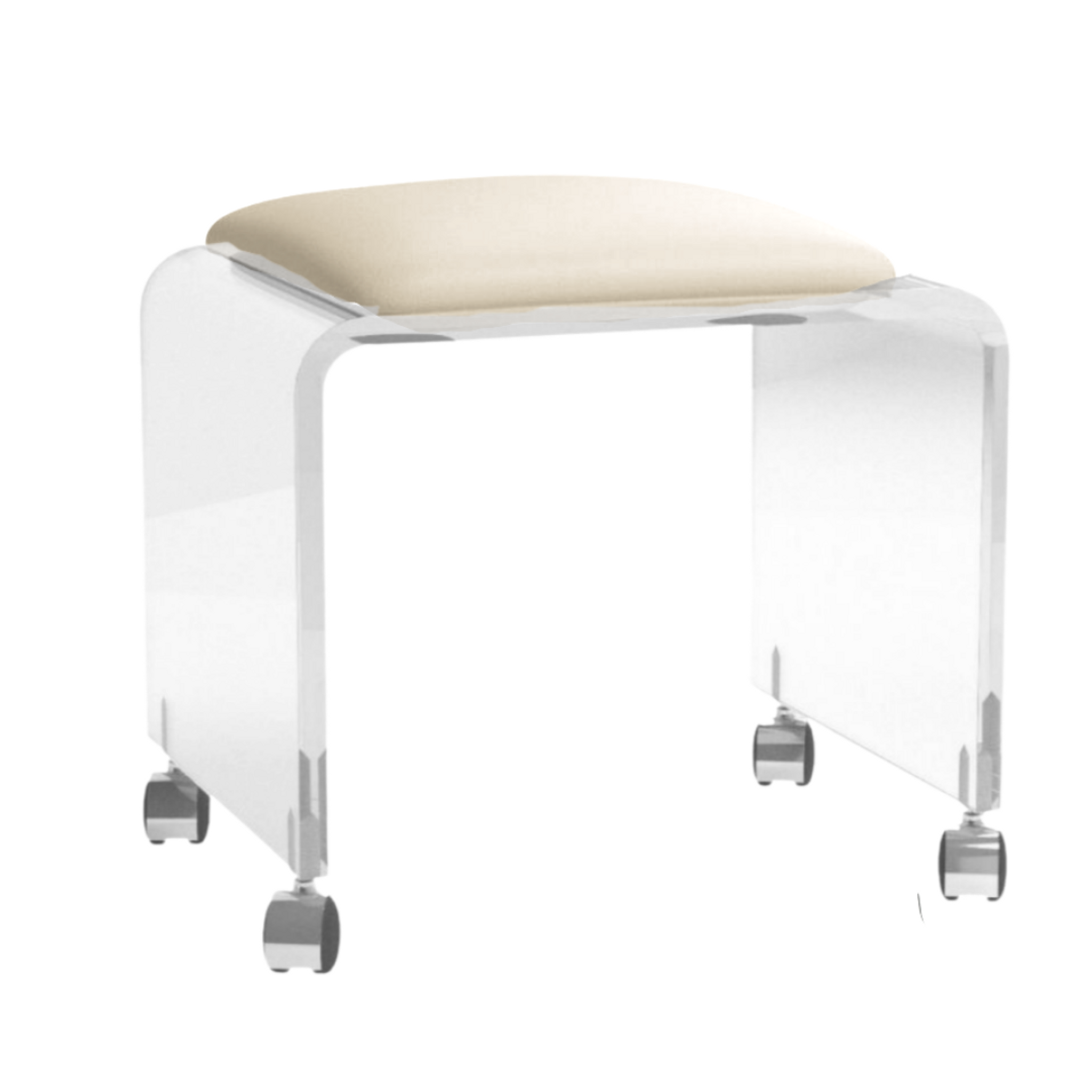 Lucite Vanity Stool with Vinyl Seat and Caster Wheels