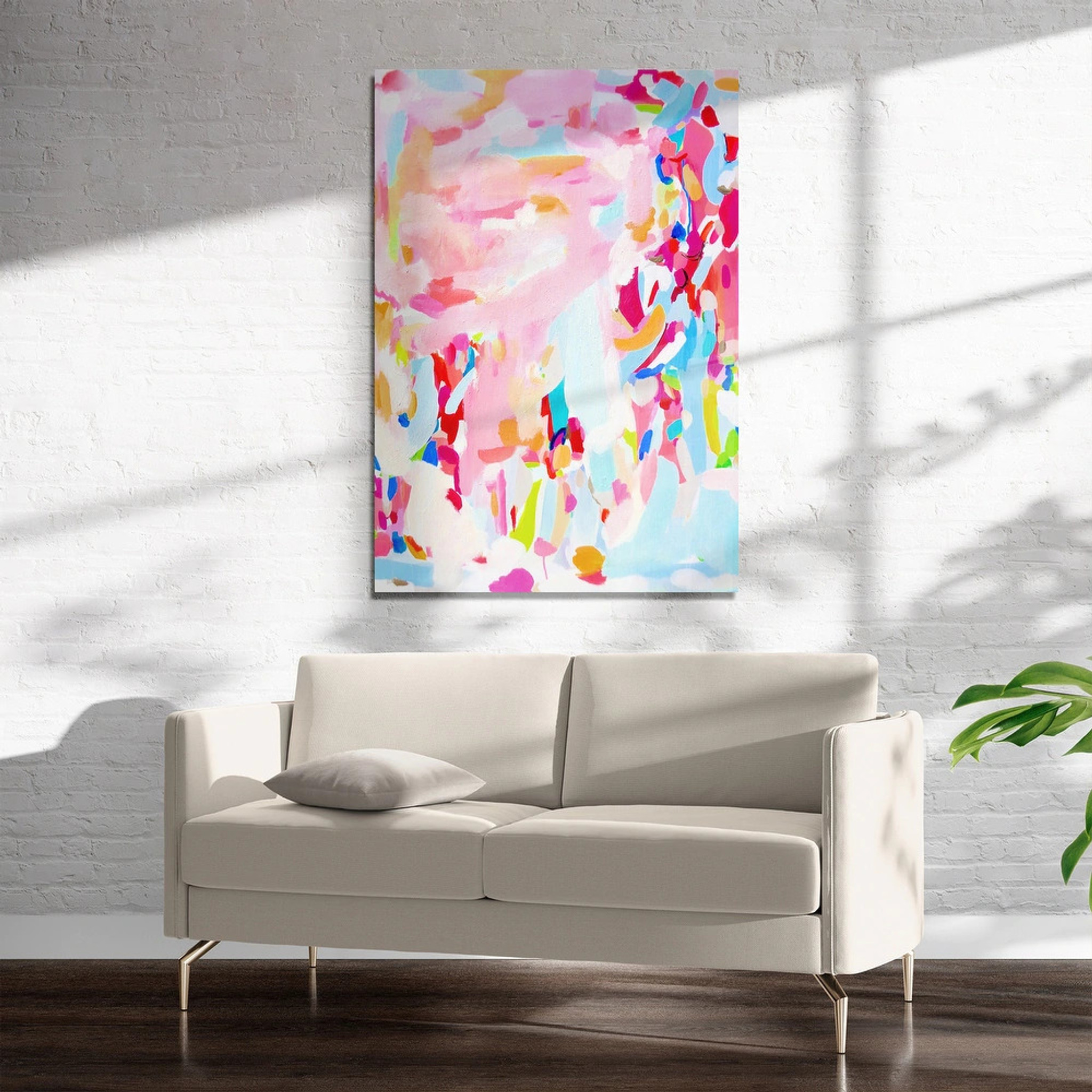 Abstract Pink and Light Blue Art on Acrylic (kavka design dirty blonde)