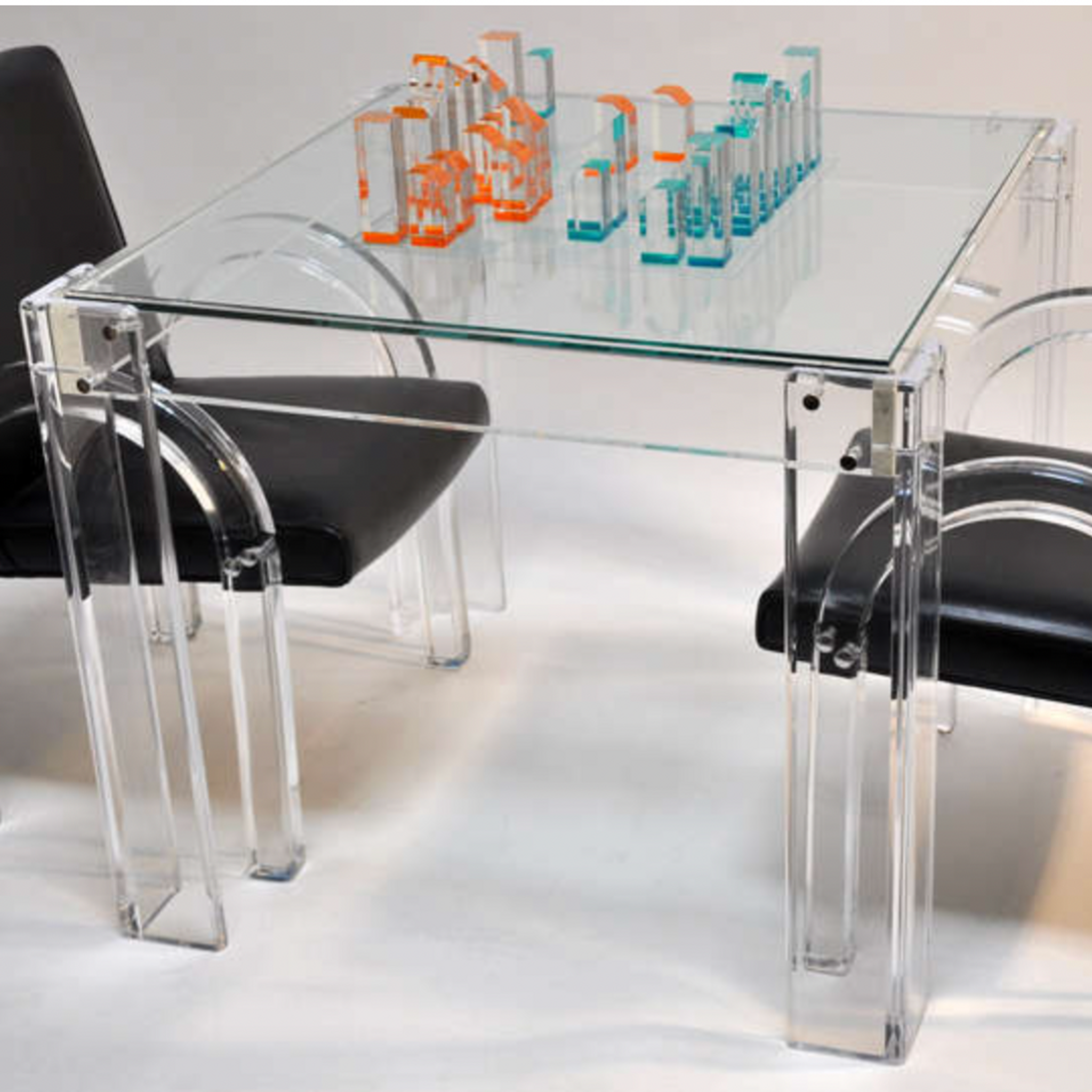 interlude home gwenyth Lucite Square Table with Glass Top