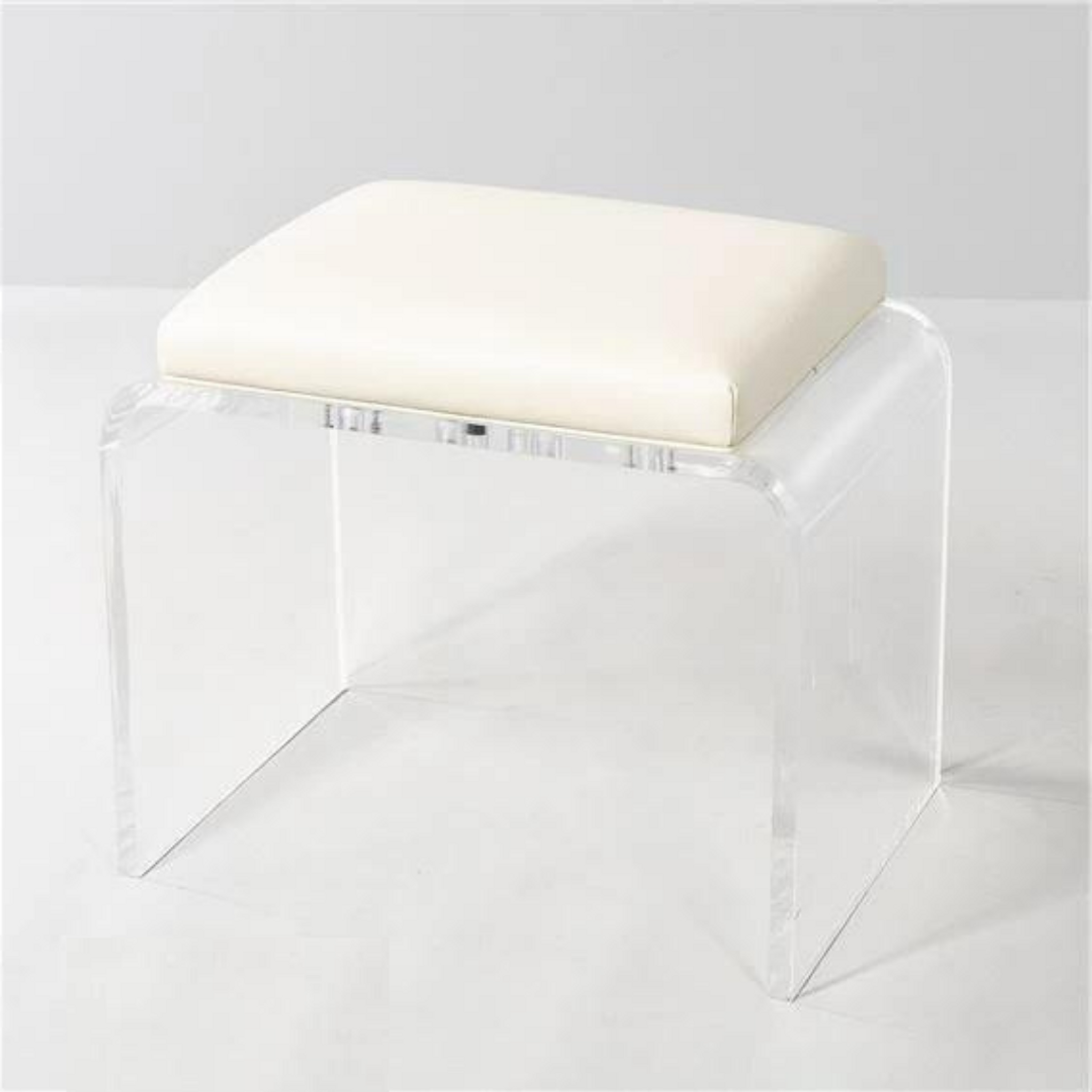 Clear Lucite Waterfall Vanity Stool with White Vinyl Seat