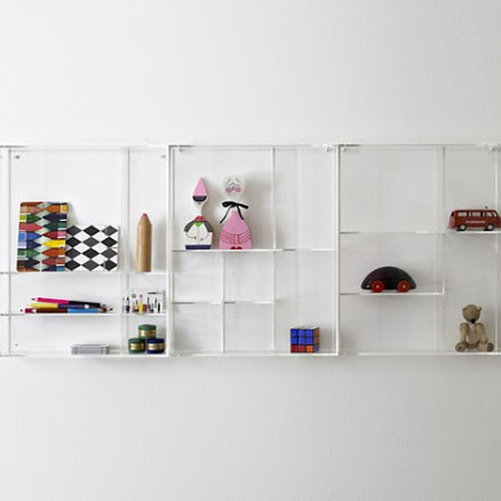 Clear Lucite Wall Hanging Compartment Display Shelf 