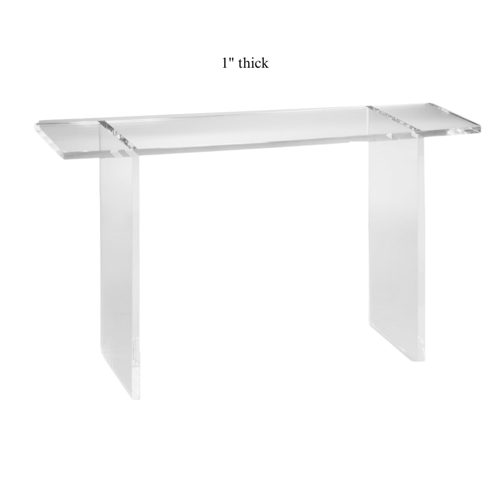 clear lucite acrylic slab overhang console table