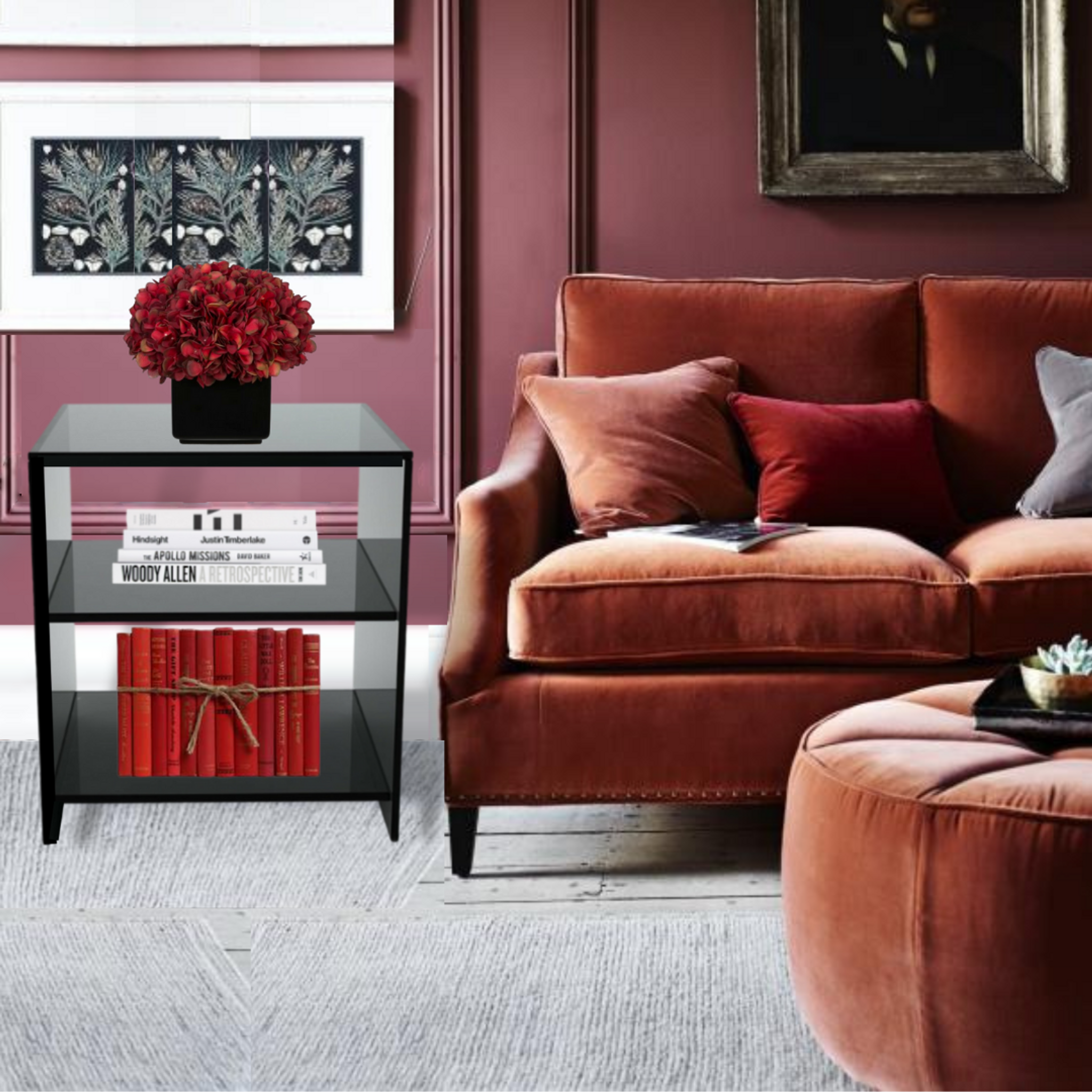 Sheer Black Lucite Side Table with Shelf