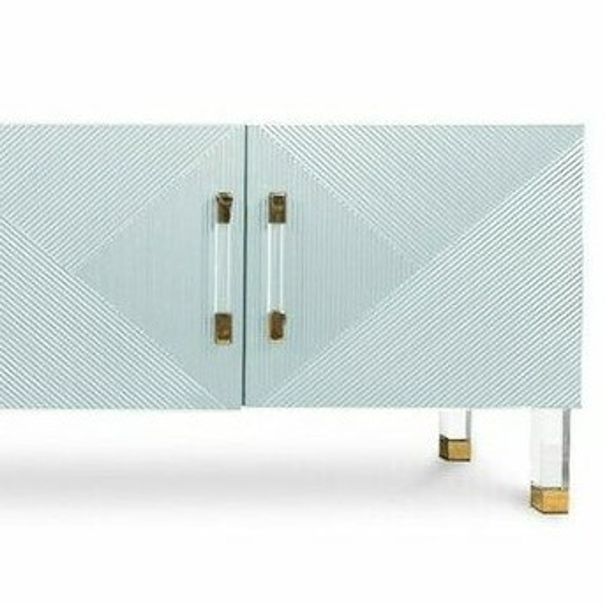 Pale Blue 4 Door Ribbed Credenza with Lucite Hardware
