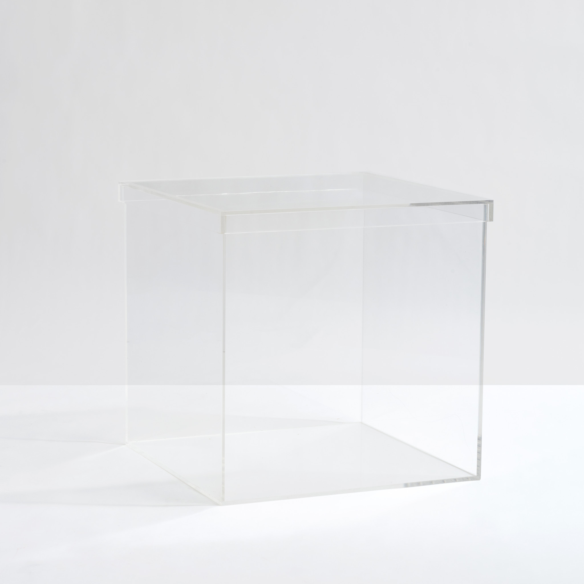large clear acrylic lucite box cube storage bin lid top toys food stackable