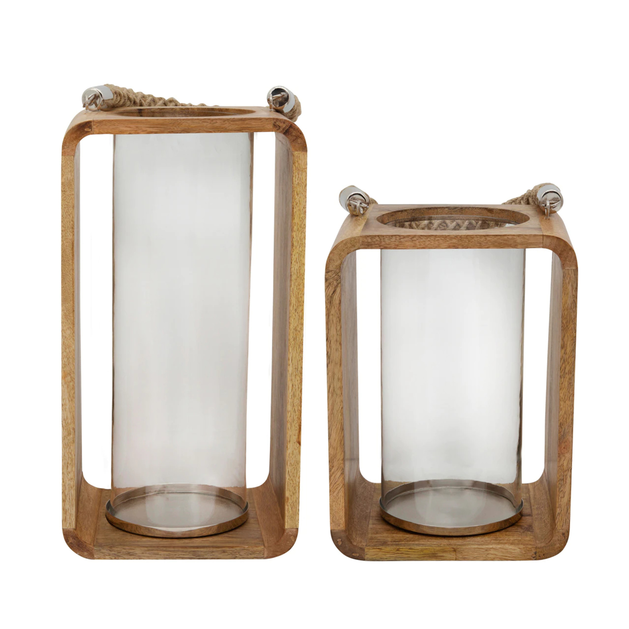 Rounded Wood Lantern with Rope Handle, Size Options