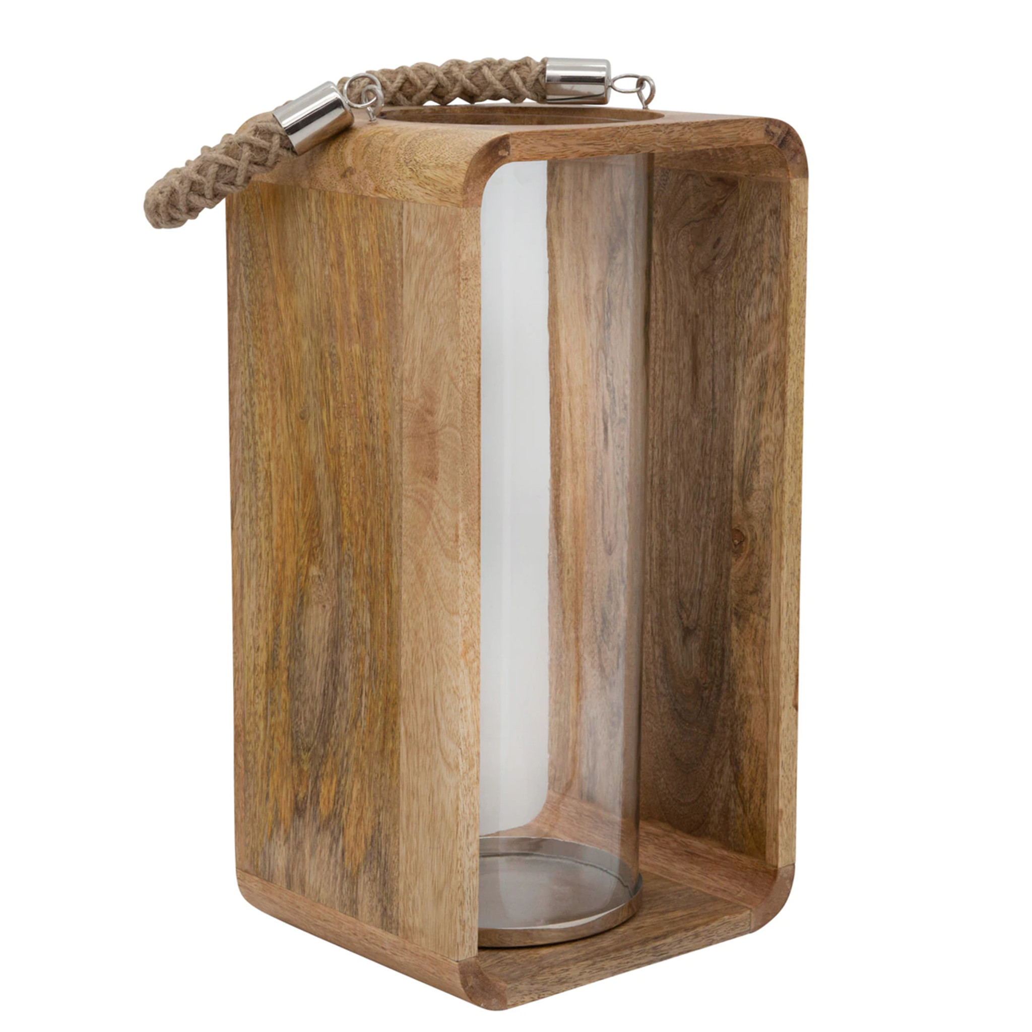 Rounded Wood Lantern with Rope Handle, Size Options