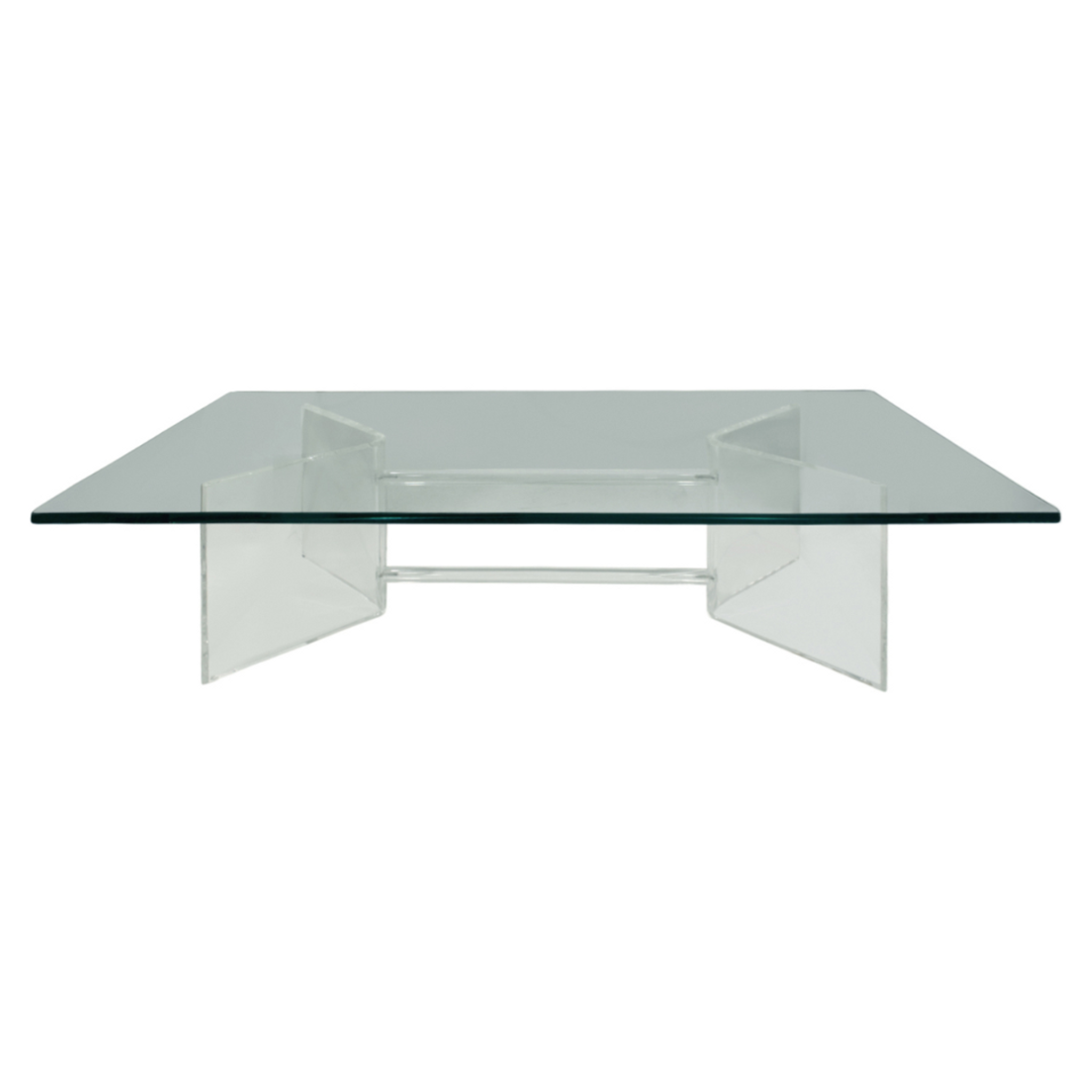 Rectangular Lucite Coffee Table with Boomerang Trestle Base