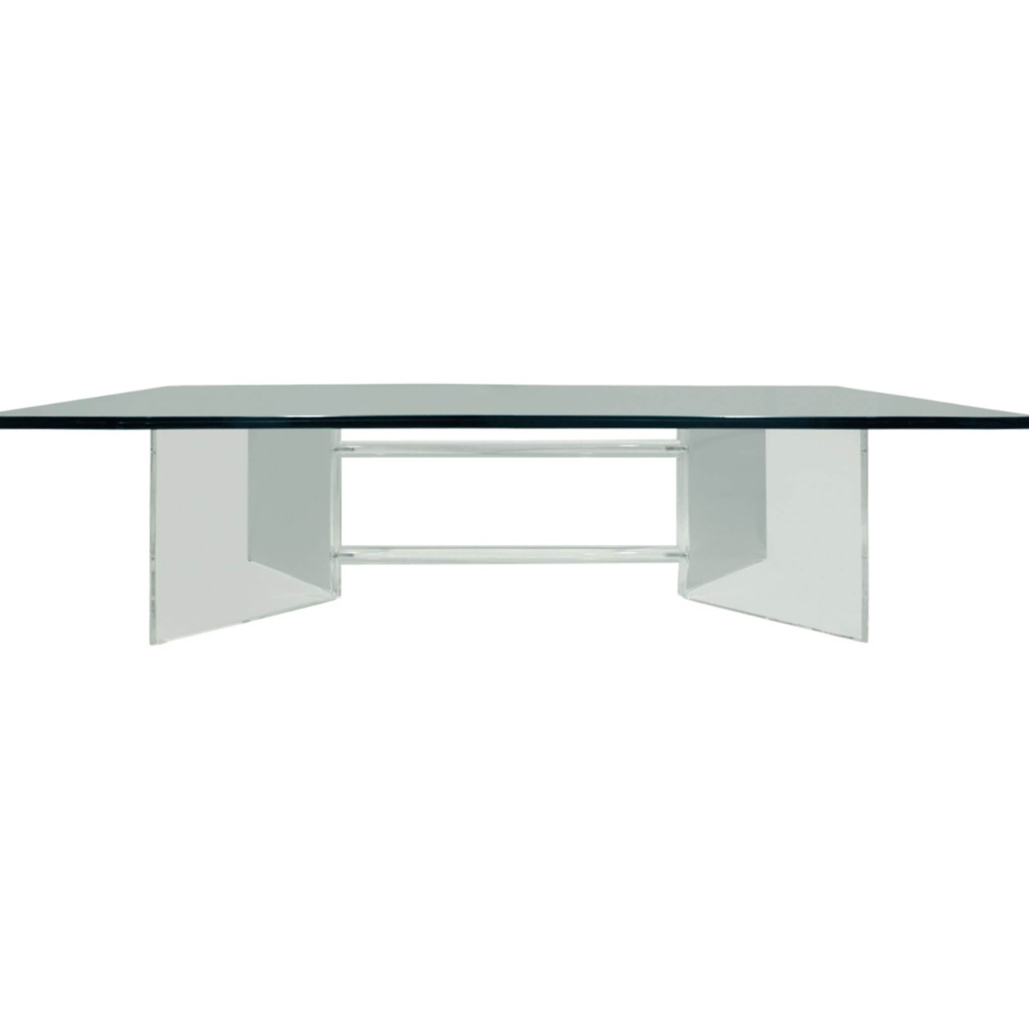 Rectangular Lucite Coffee Table with Boomerang Trestle Base