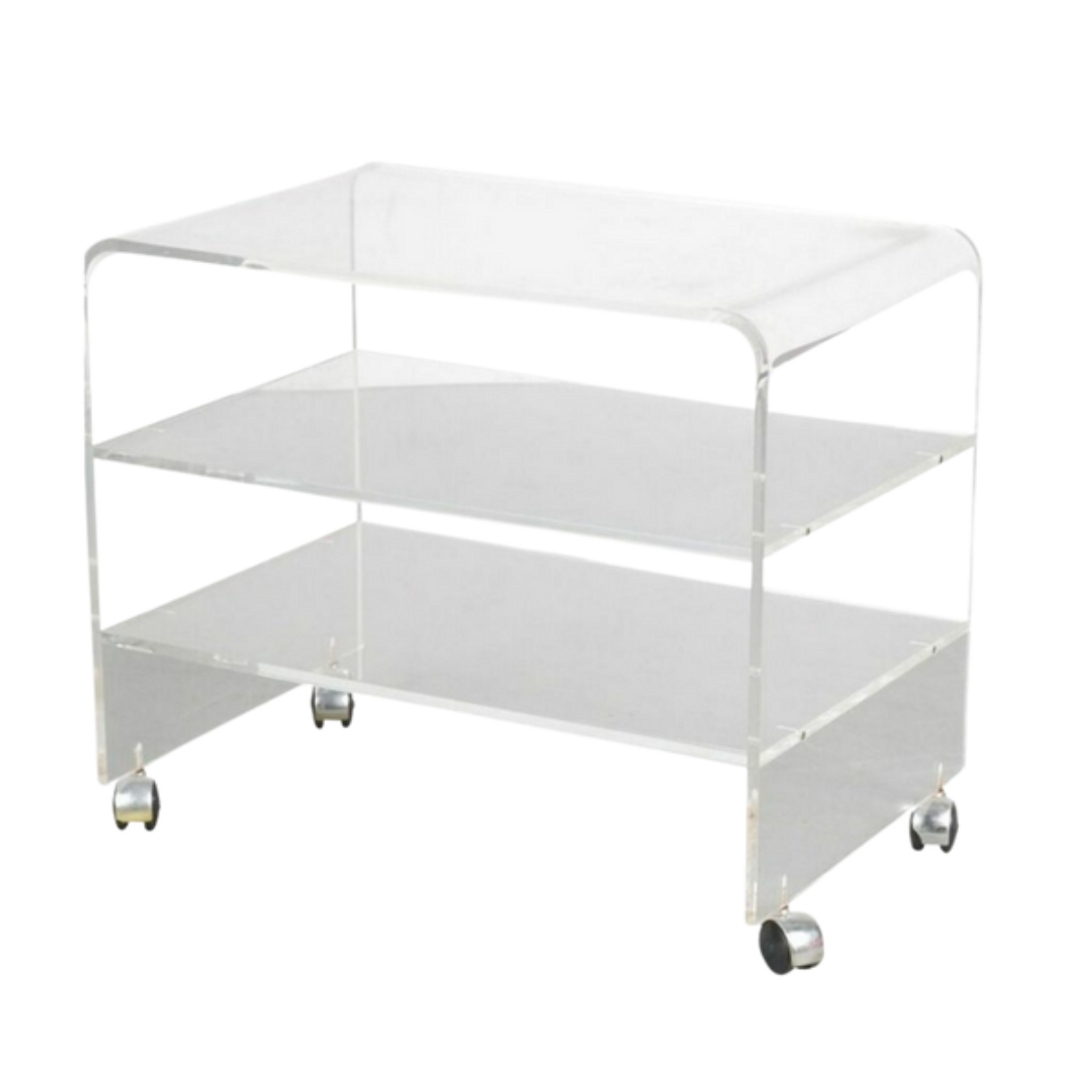 2 Shelf Clear Waterfall Side Table on Wheels