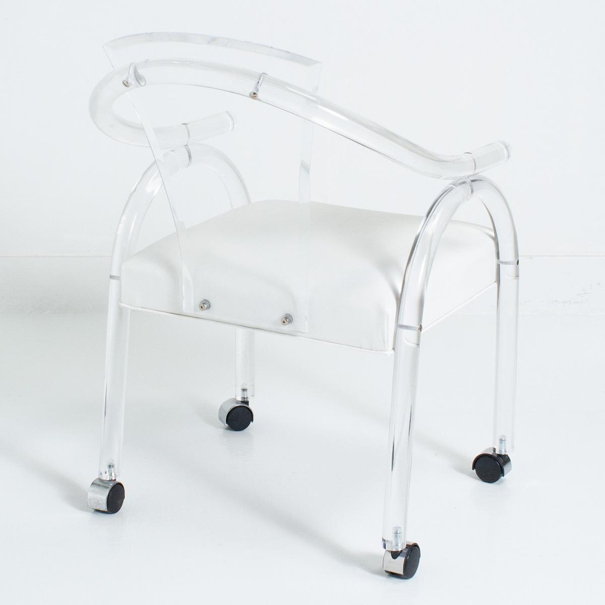 Retro Lucite Upholstered Game Chair on Wheels