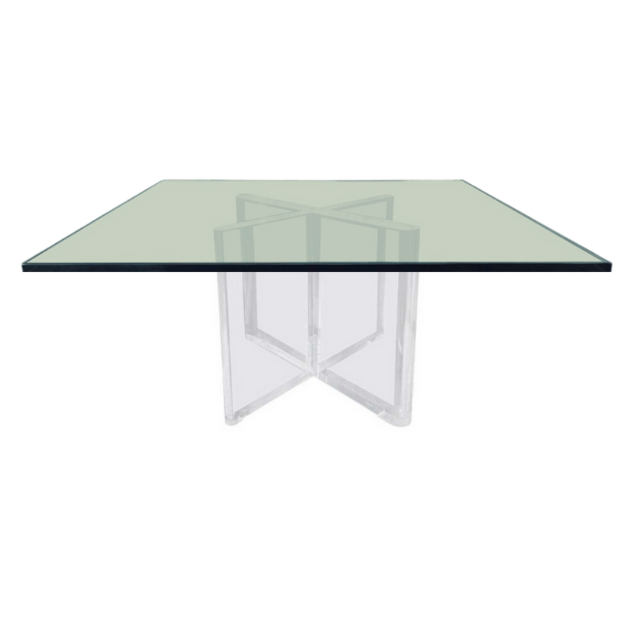 Square X Base Lucite Coffee Table with Glass Top