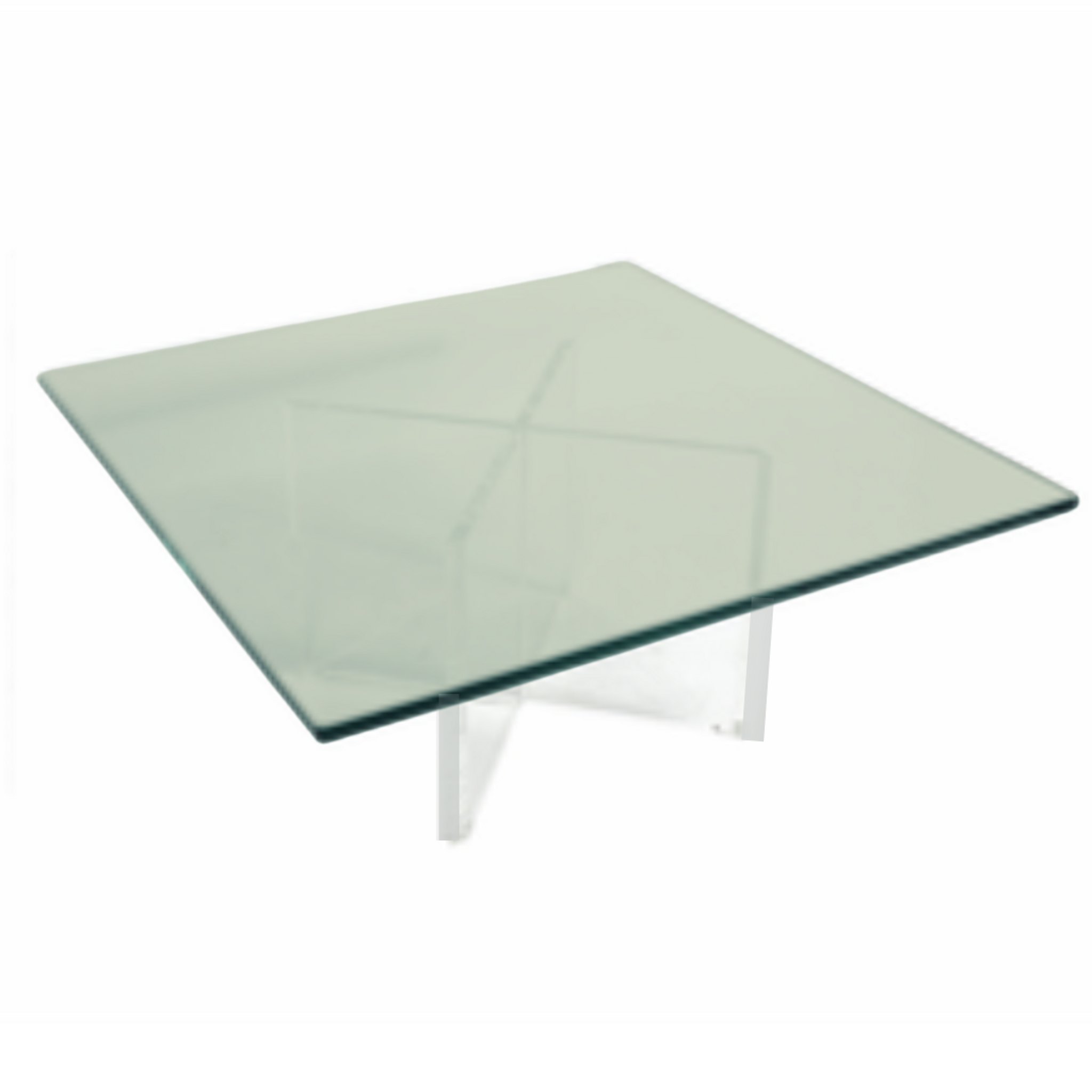 Square X Base Lucite Coffee Table with Glass Top