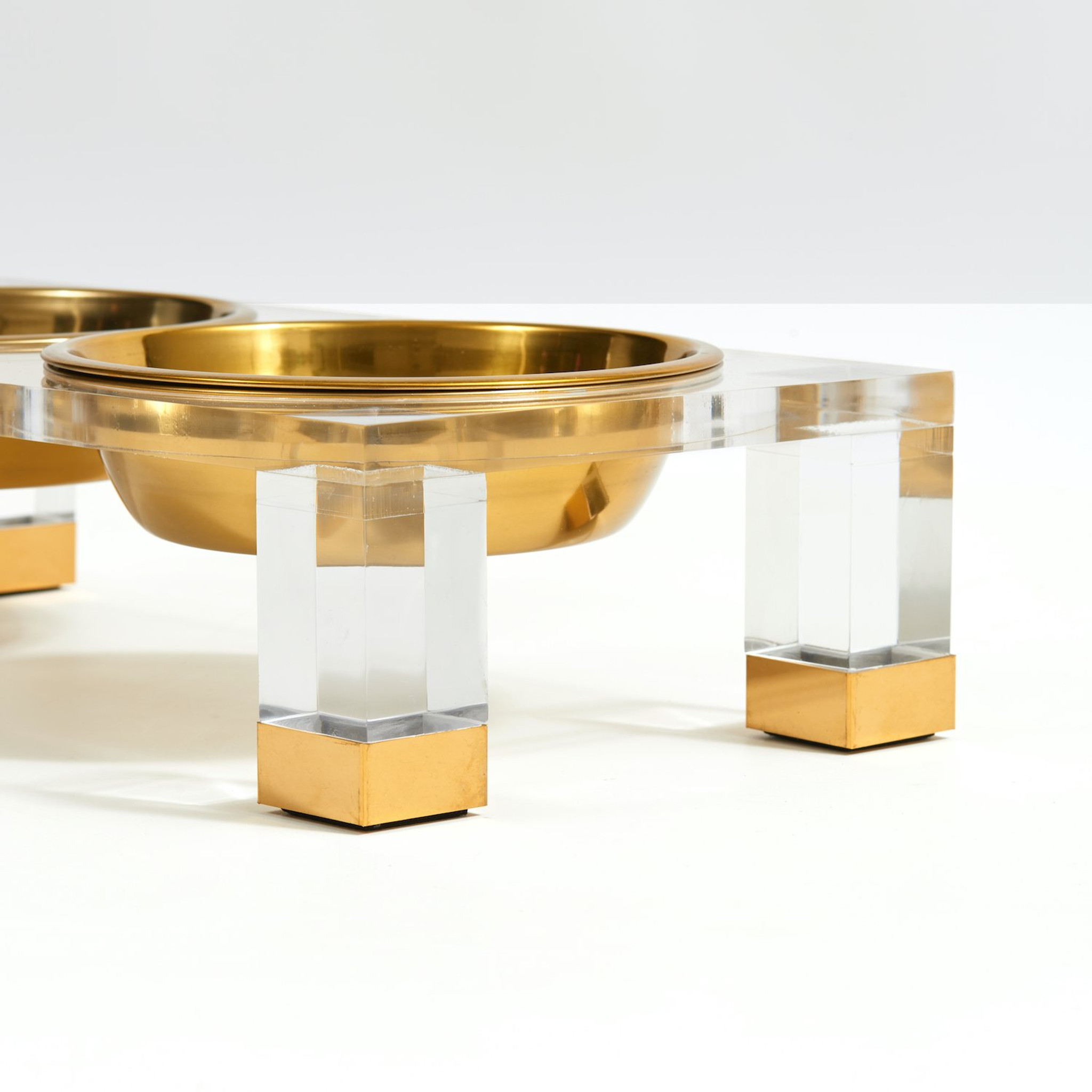 Clear Acrylic Glam Double elevated raised lucite modern gold silver Feeder Hiddin