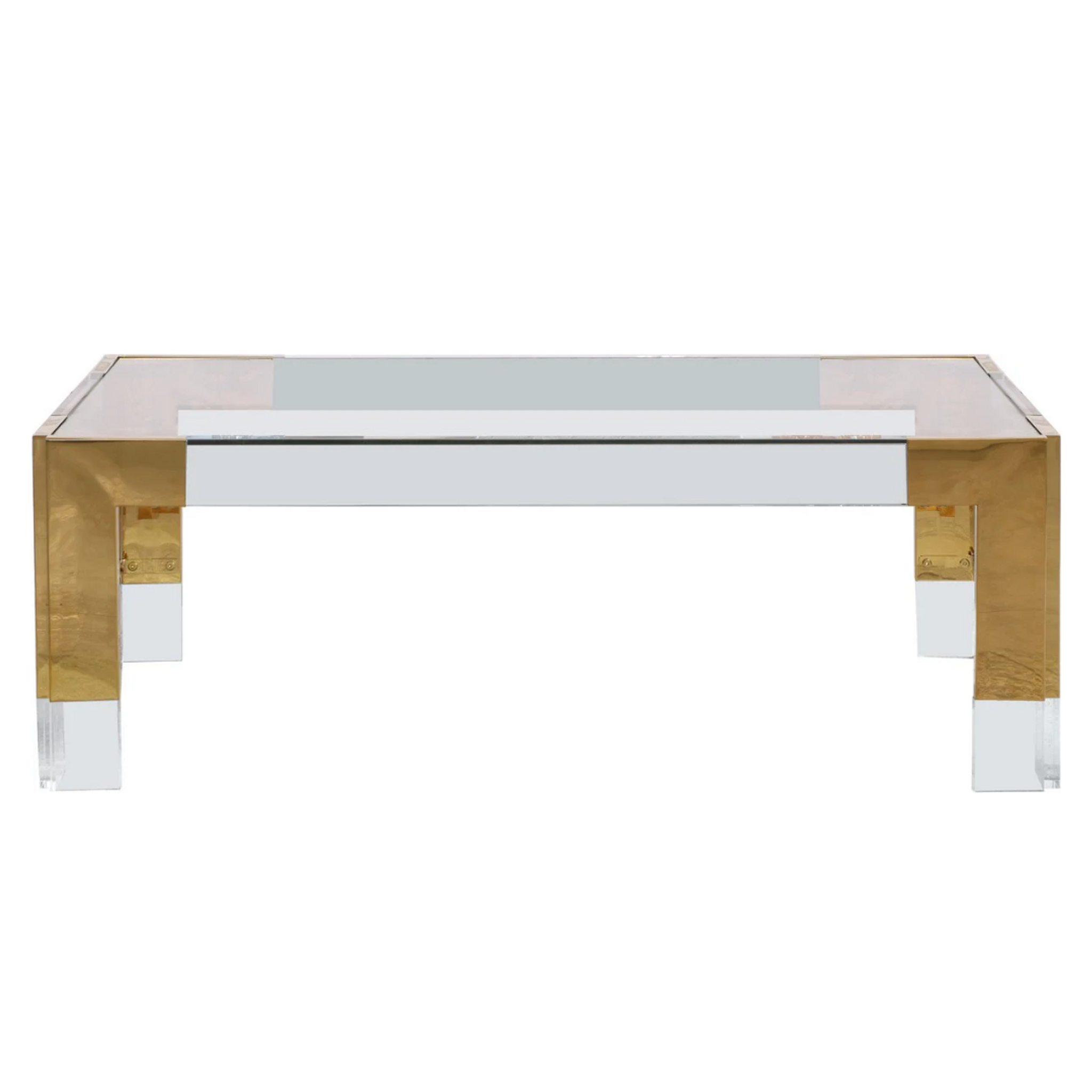 Retro Modern brass and Lucite Coffee Table with Glass Top