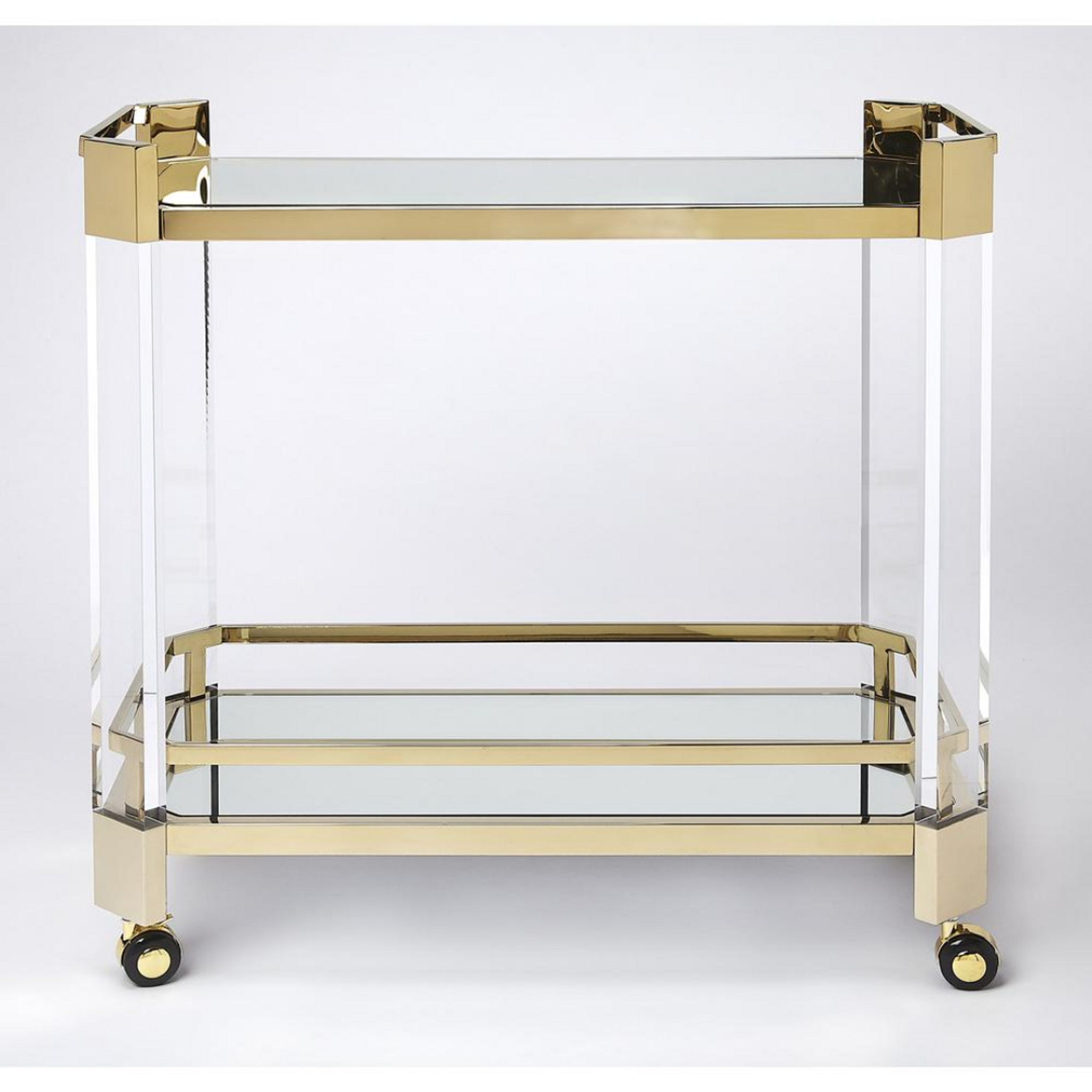 Modern Lucite Angled Leg Bar Cart with Clear Glass