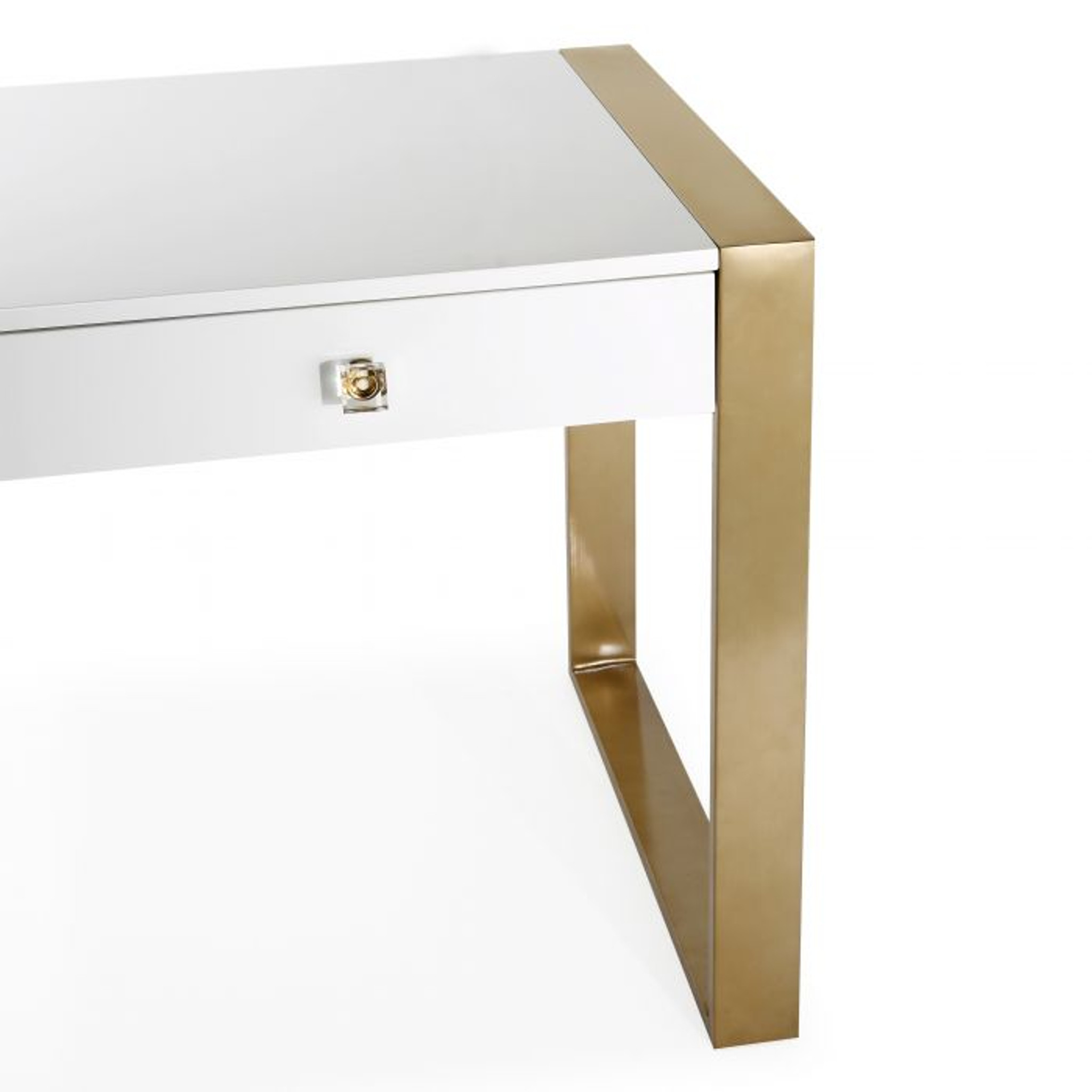 White and Gold Modern 2 Drawer Desk with Lucite Hardware (karina/TOV-GH5509