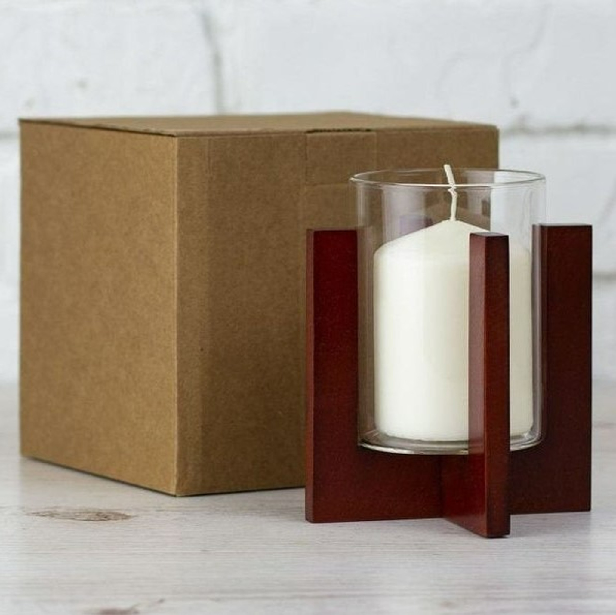 Clear Glass Modern Wood Raised Candleholder Set