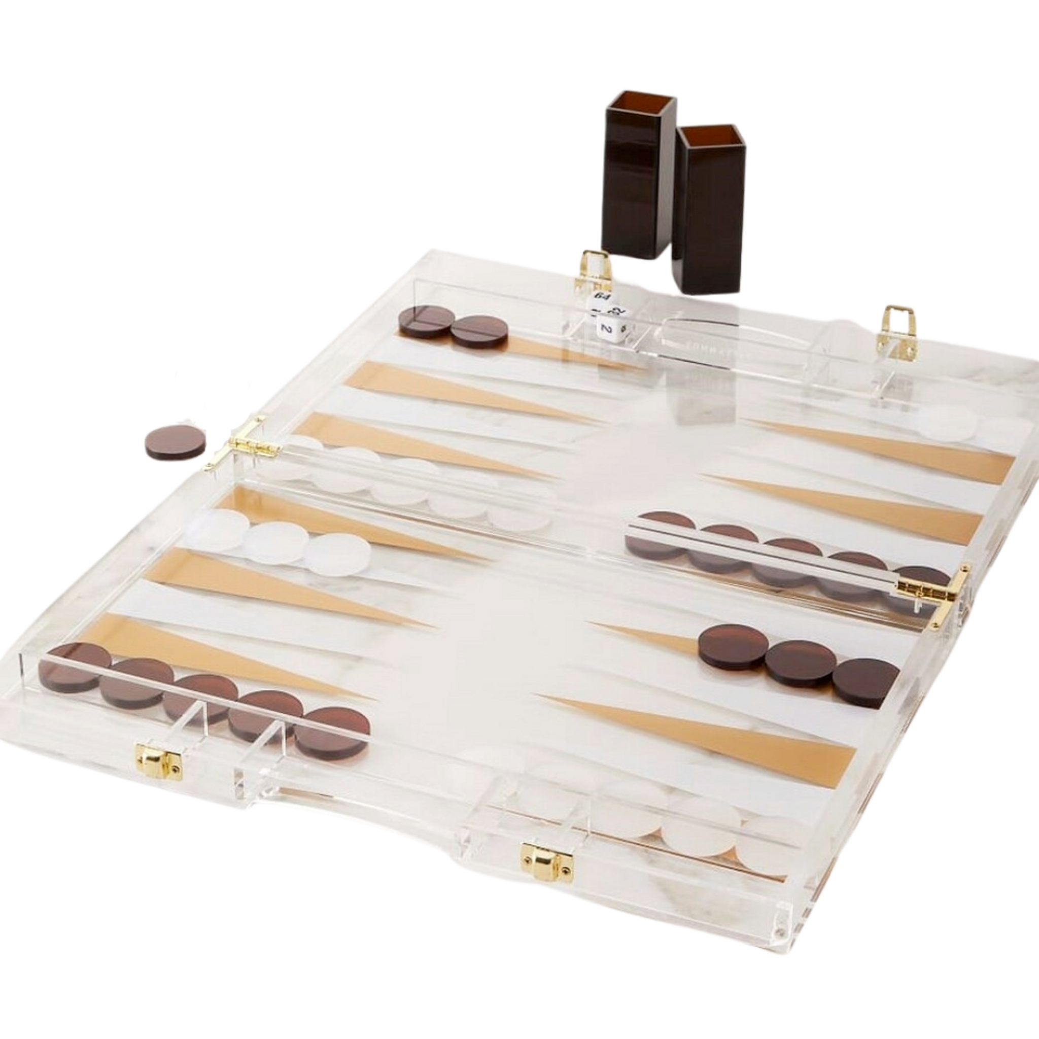 Amber Brown & Clear Lucite Backgammon Set