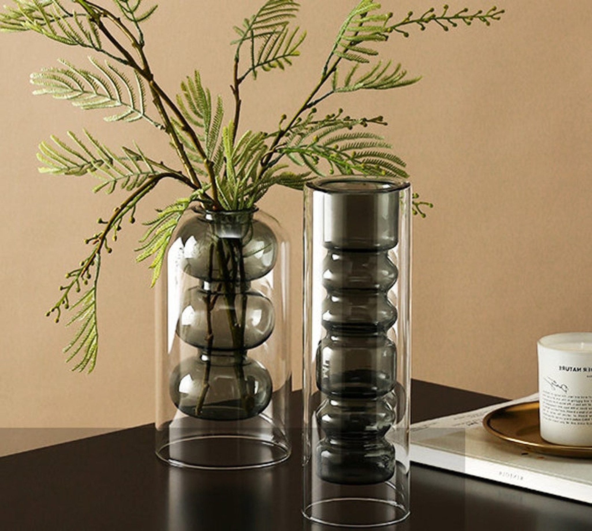 Sheer Grey Glass Bubble Vases
