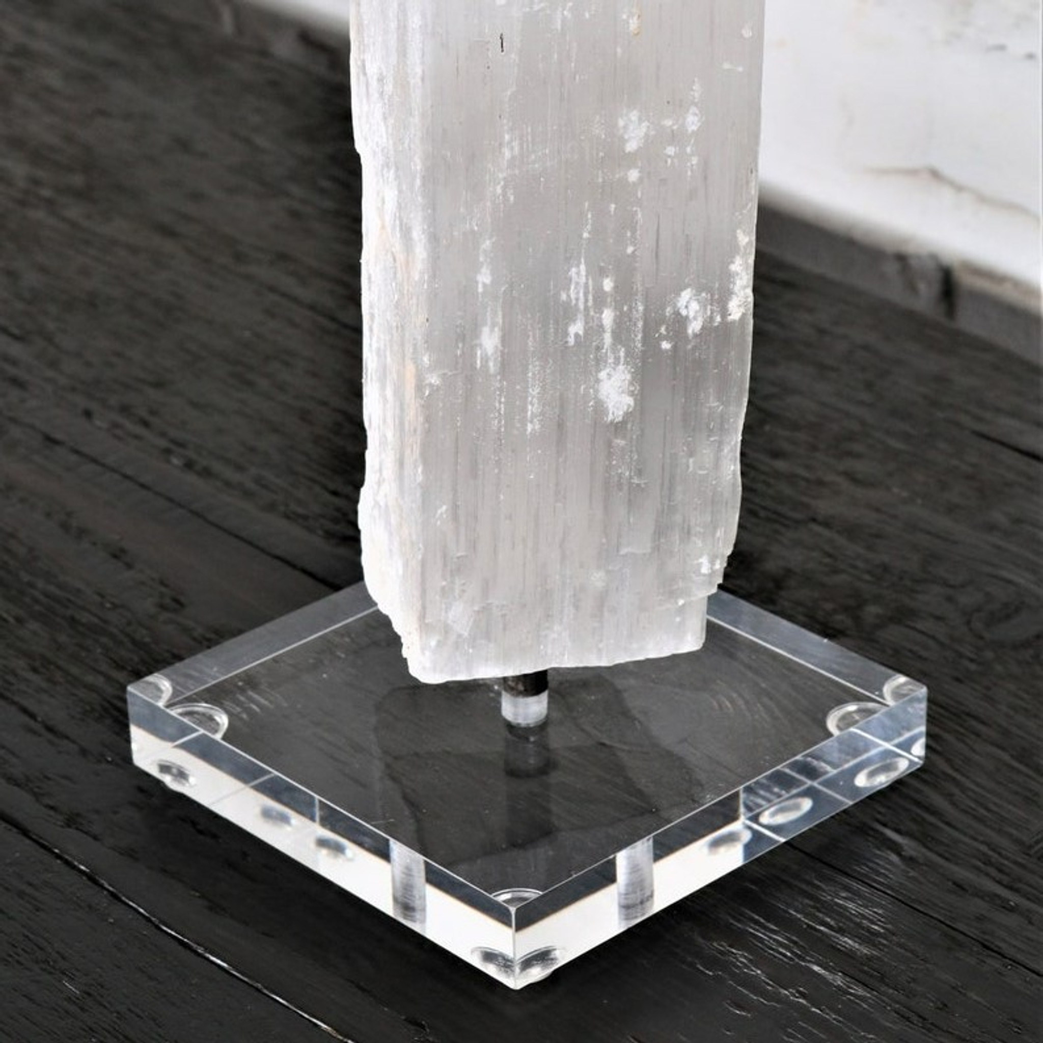 Tall White Selenite Crystal on Lucite Stand