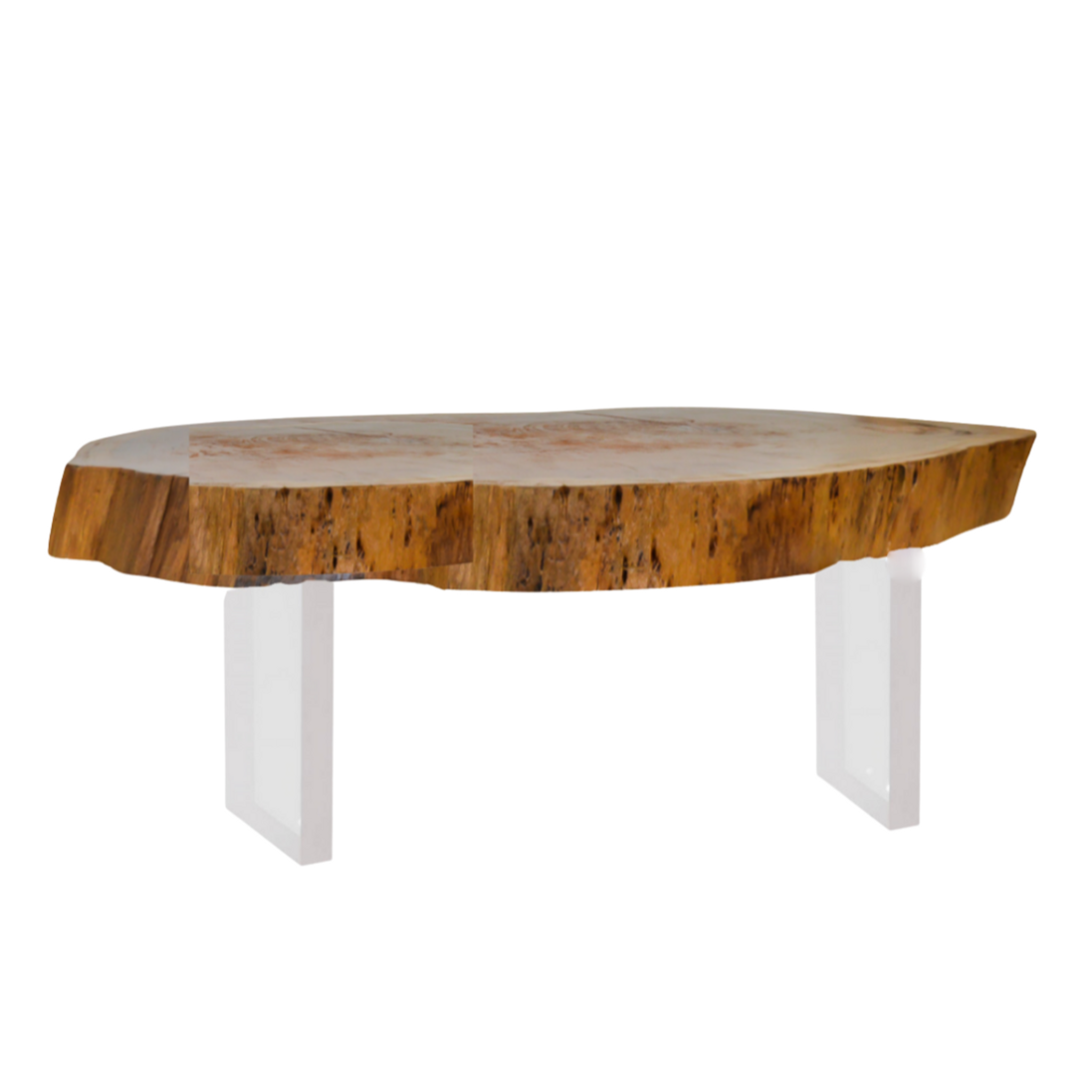 Live Edge Wood Round Coffee Table with Lucite Legs