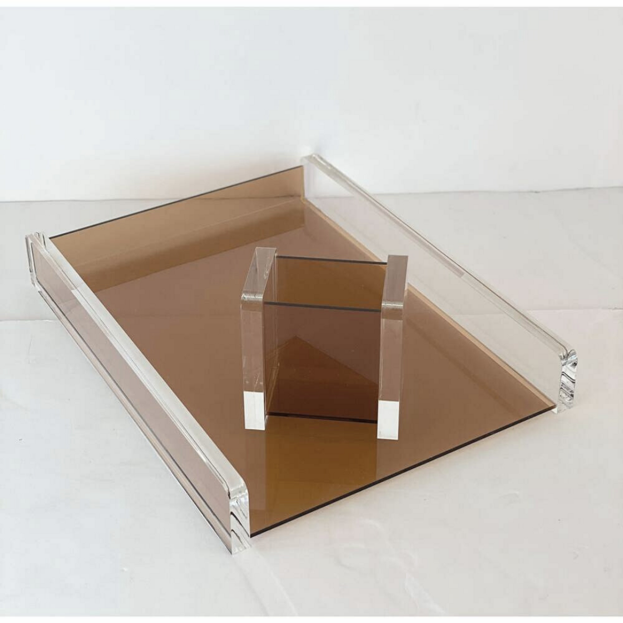 Bronze Mirror & Clear Lucite Desk Set