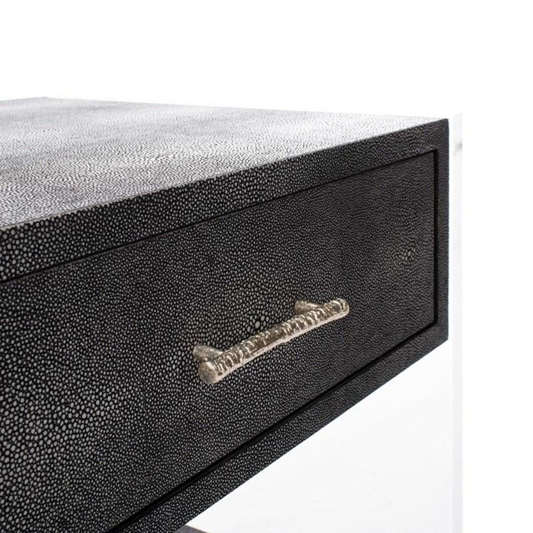 Black Faux Shagreen 1 Drawer Nightstand with Lucite Legs