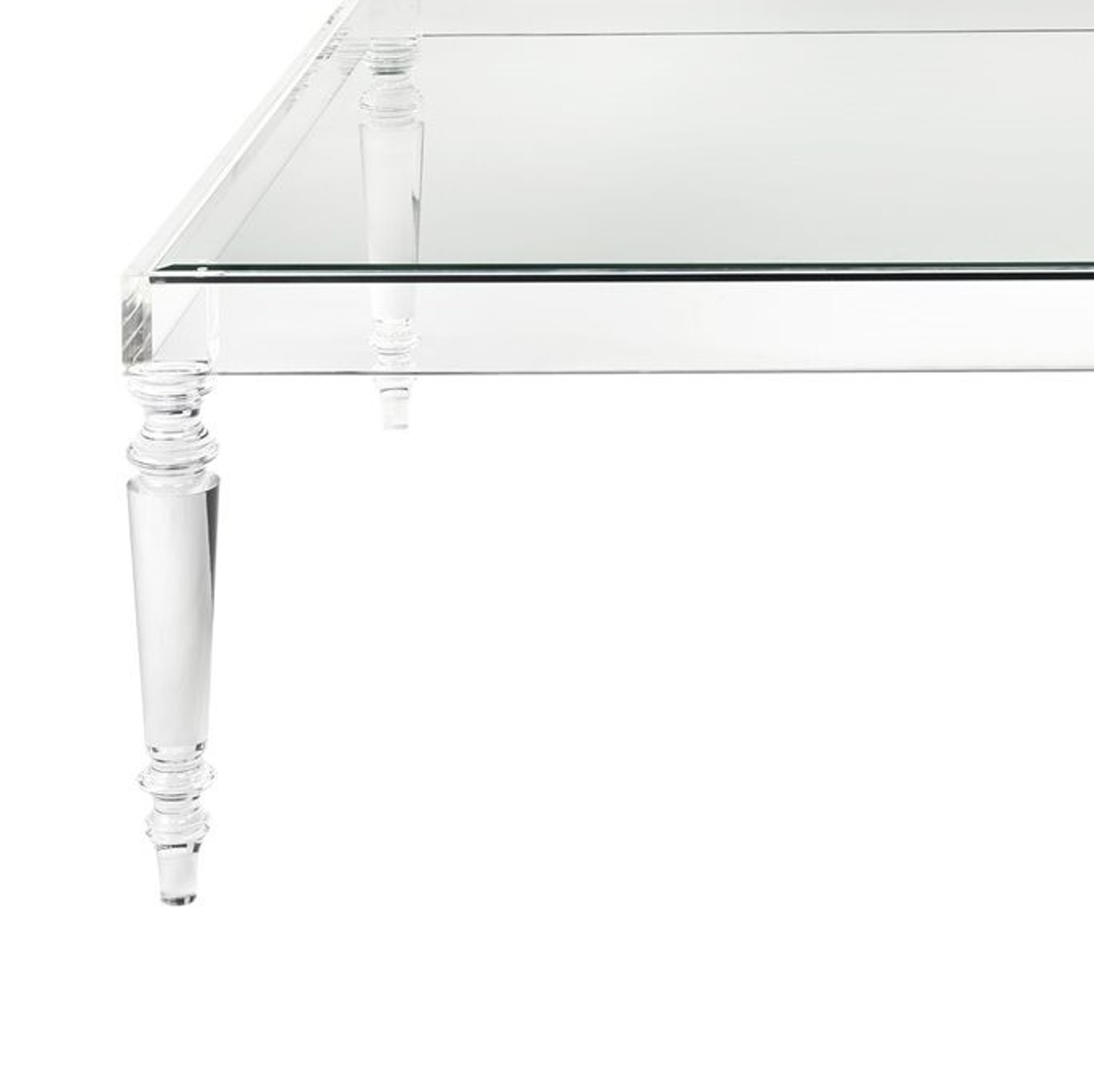 Classic Lucite Turned Leg Square Coffee Table with Glass Top